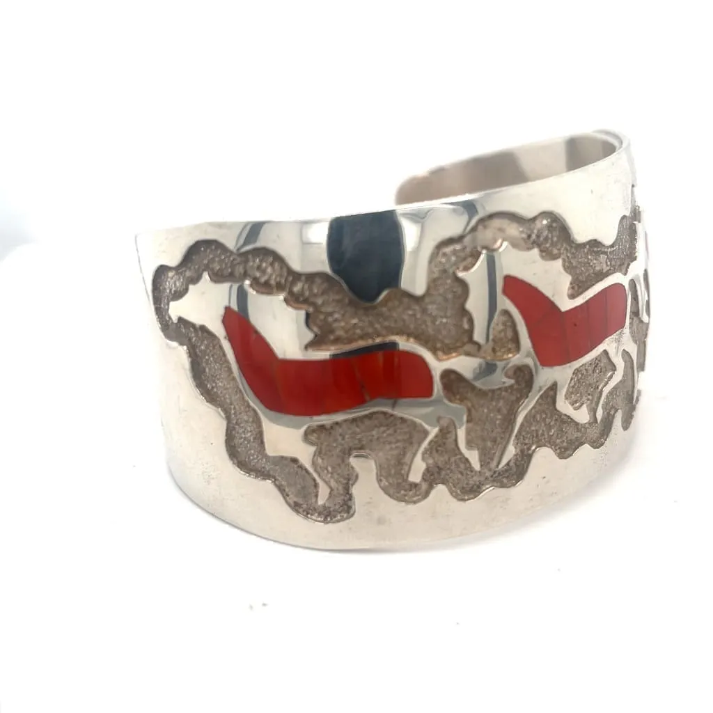 Native American Sterling Silver Bracelet With Coral Inlay at Regard Jewelry in Austin, Texas