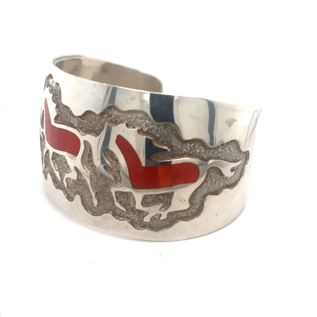 Native American Sterling Silver Bracelet With Coral Inlay at Regard Jewelry in Austin, Texas