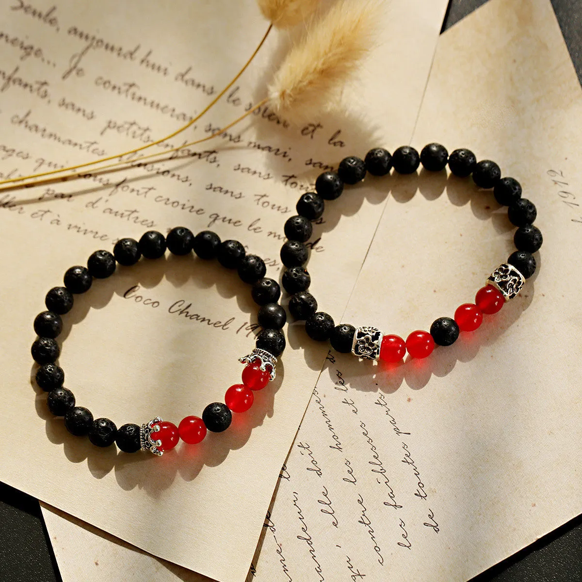New Black Glitter Stone Beaded Men's Bracelet
