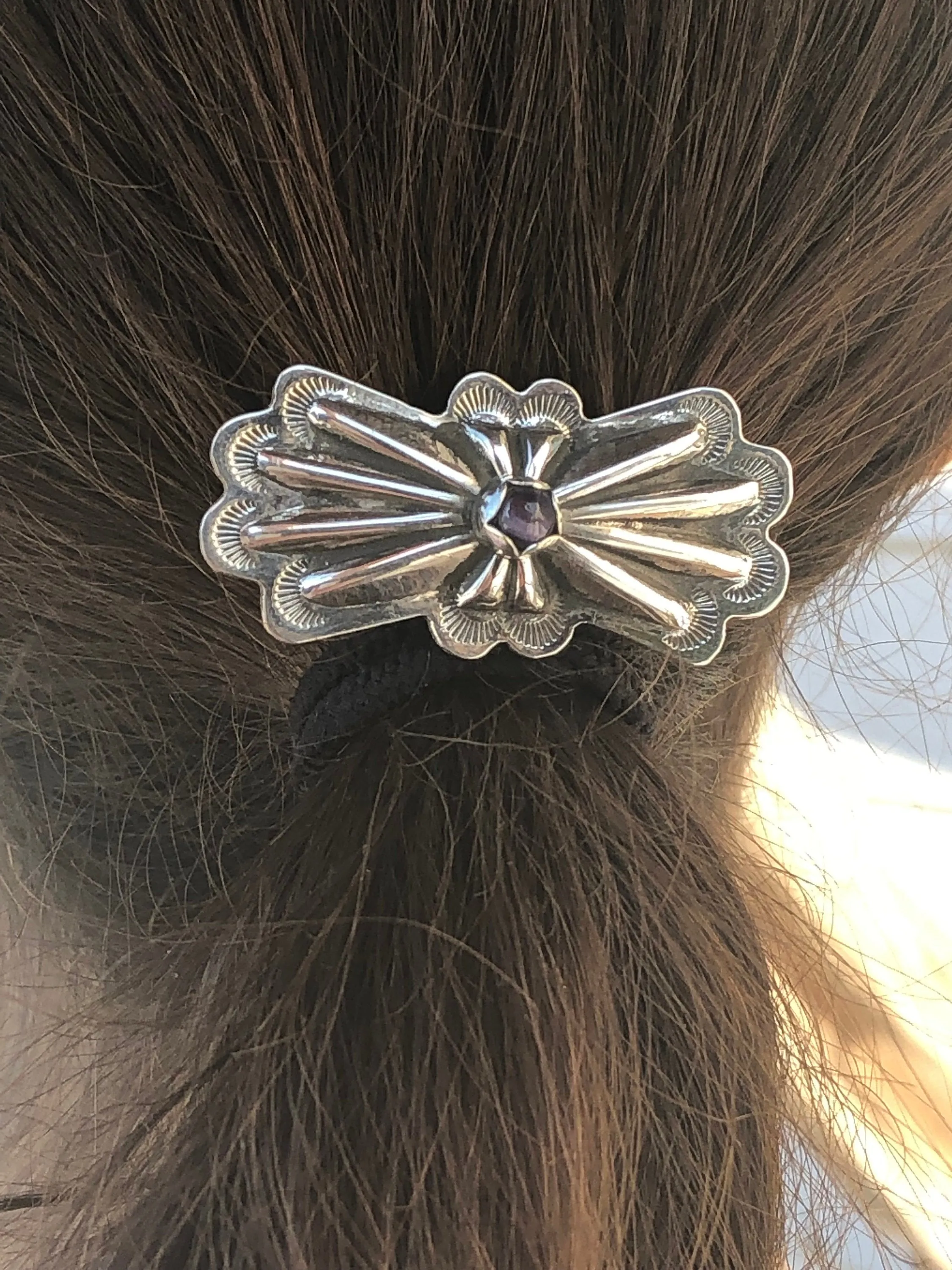 Old fashion butterfly Concho hair barrettewitb wampum setting
