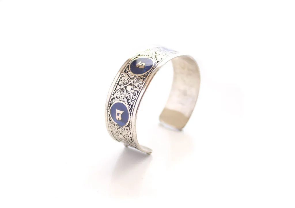 Om Mani Stone Inlay Dragon Filigree Unisex Bangle