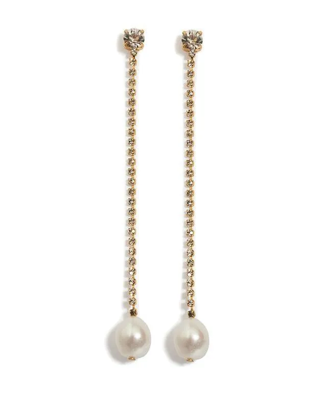 Pearl Rhinestone Chain Earrings