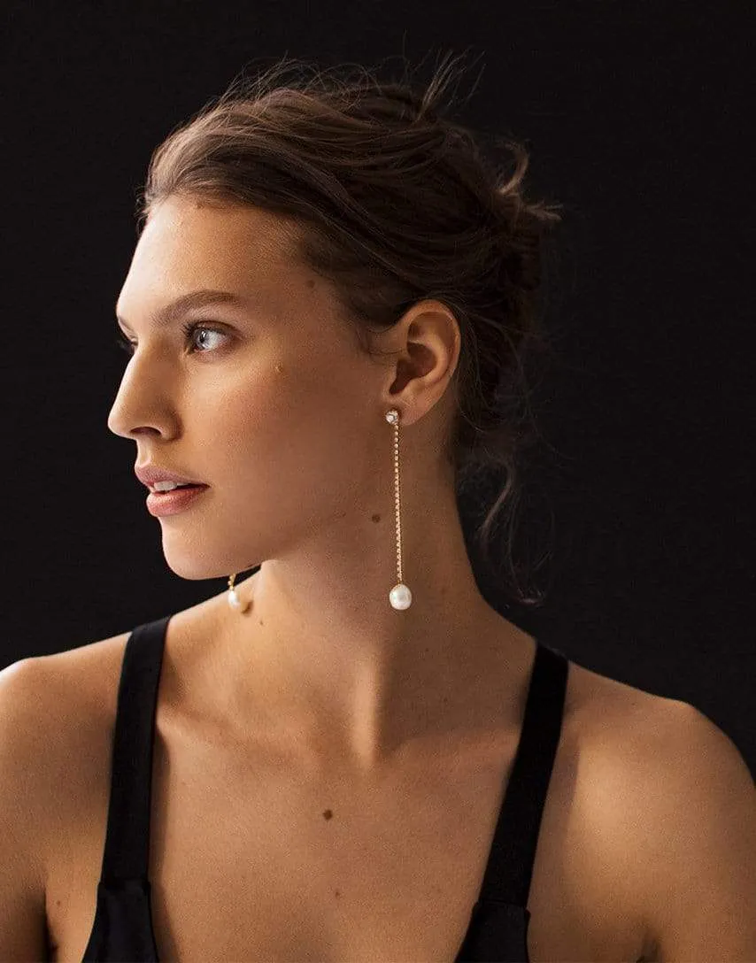Pearl Rhinestone Chain Earrings