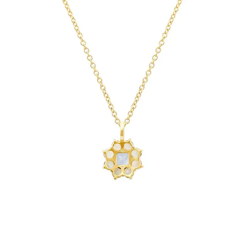 Petite Statement Morganite Flower Pendant Necklace with Aquamarine Center