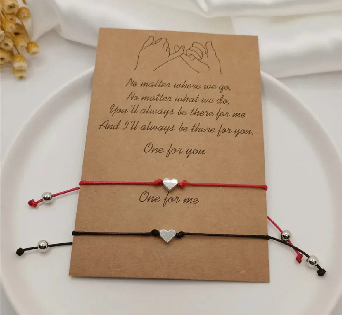 Red String Couples Friendship Pinky Promise Heart Wish Bracelet