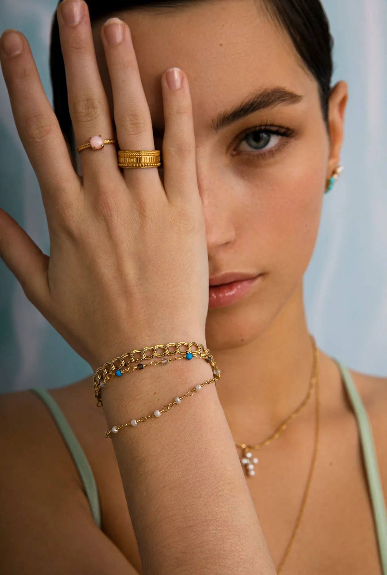 Reef 18K Gold Plated Bracelet w. Pearls