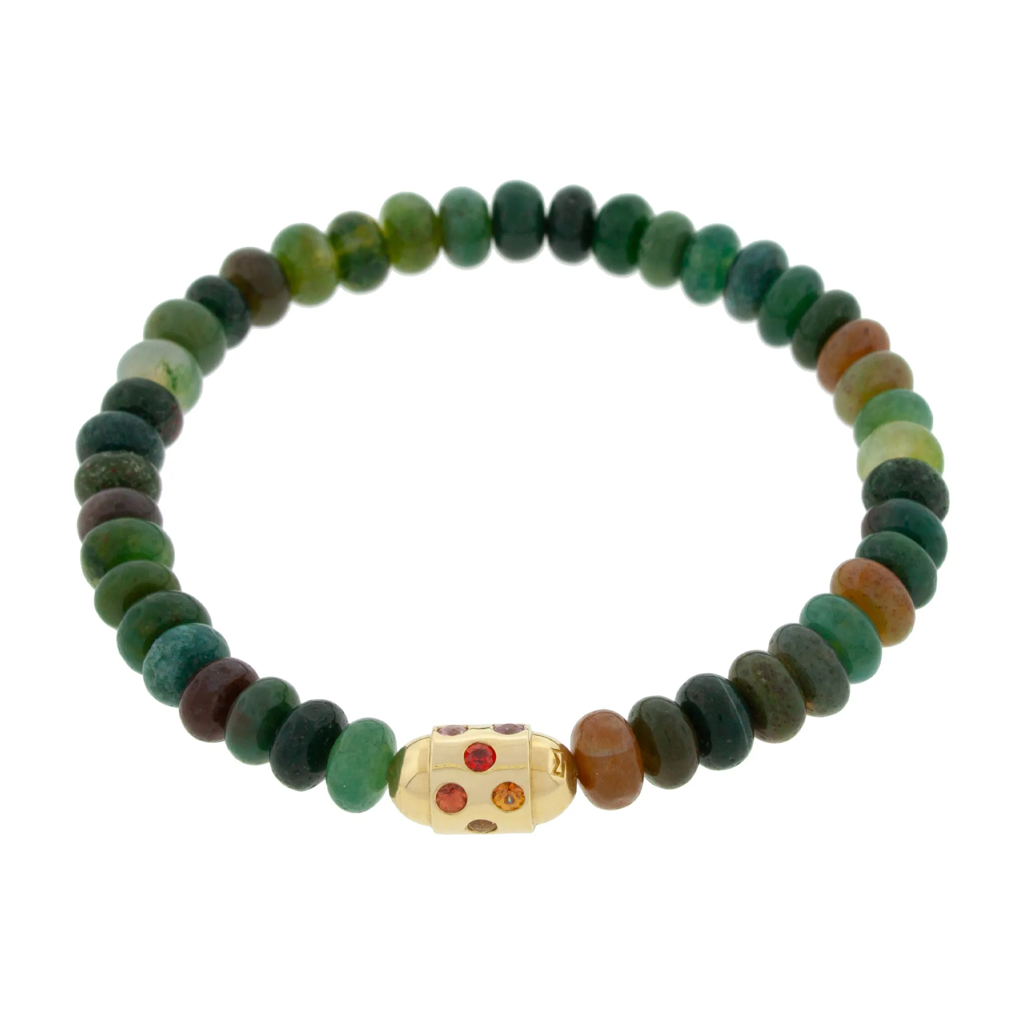 Round Bolt with Rainbow Sapphires on Indian Agate Bracelet