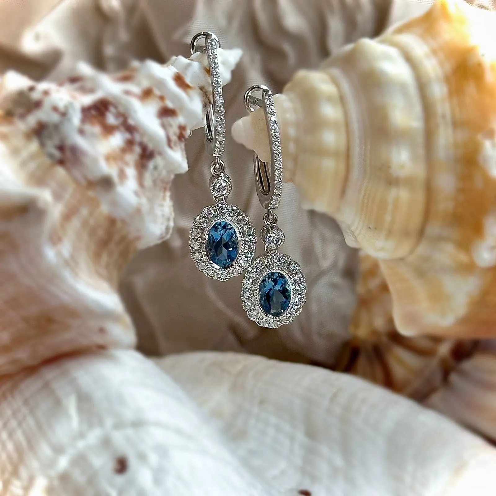 Scalloped Halo Aquamarine Dangles