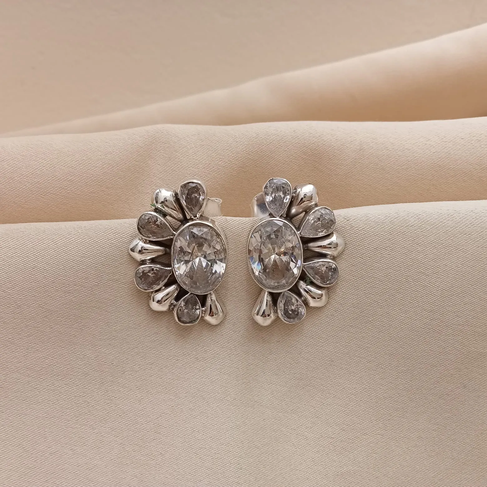 Semi-Circular Cubic Zircon Earrings
