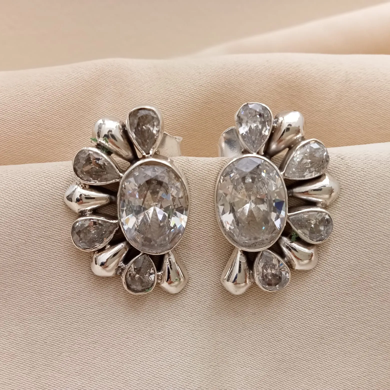 Semi-Circular Cubic Zircon Earrings