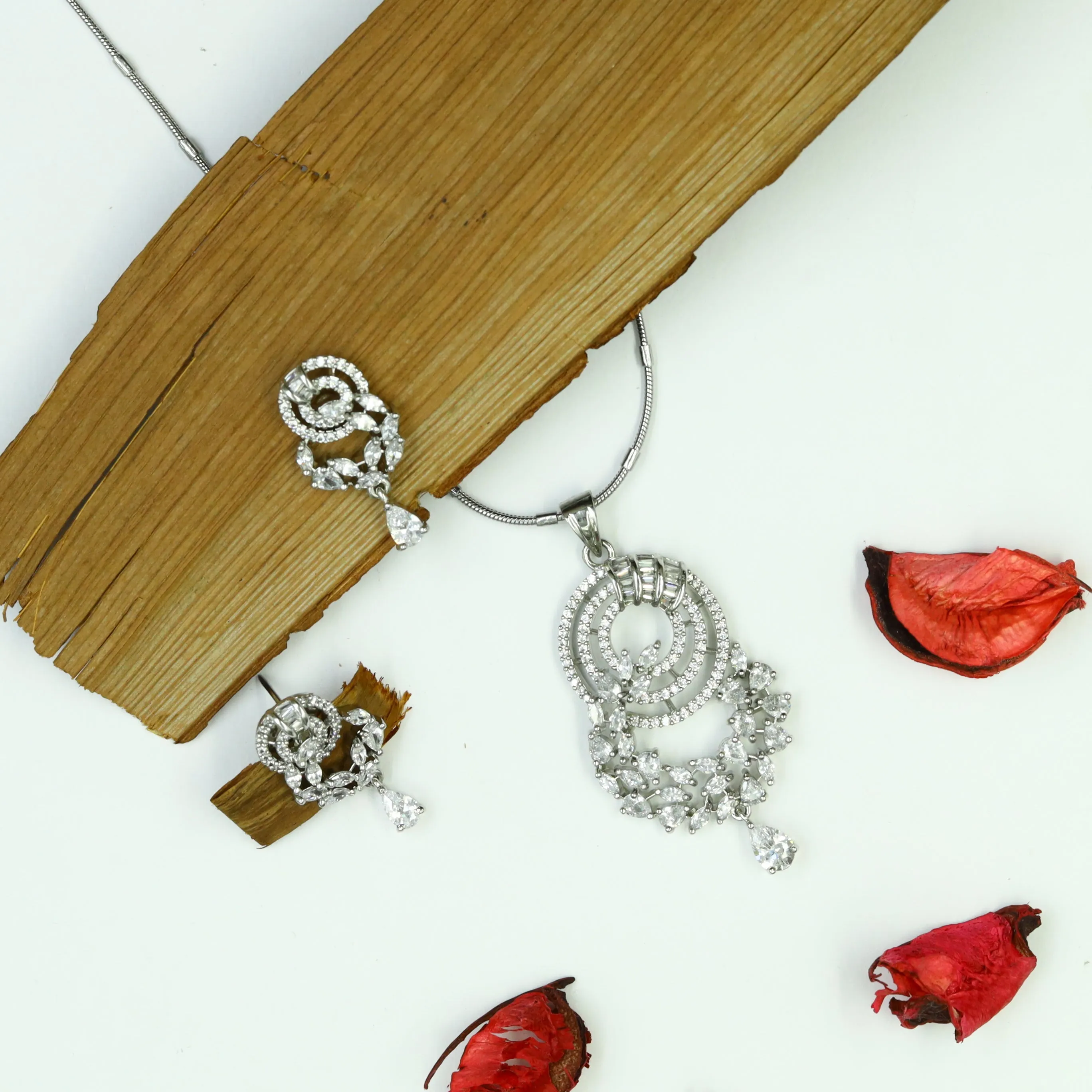 Silver Polish Zircon/AD Pendant Set 2530-6595