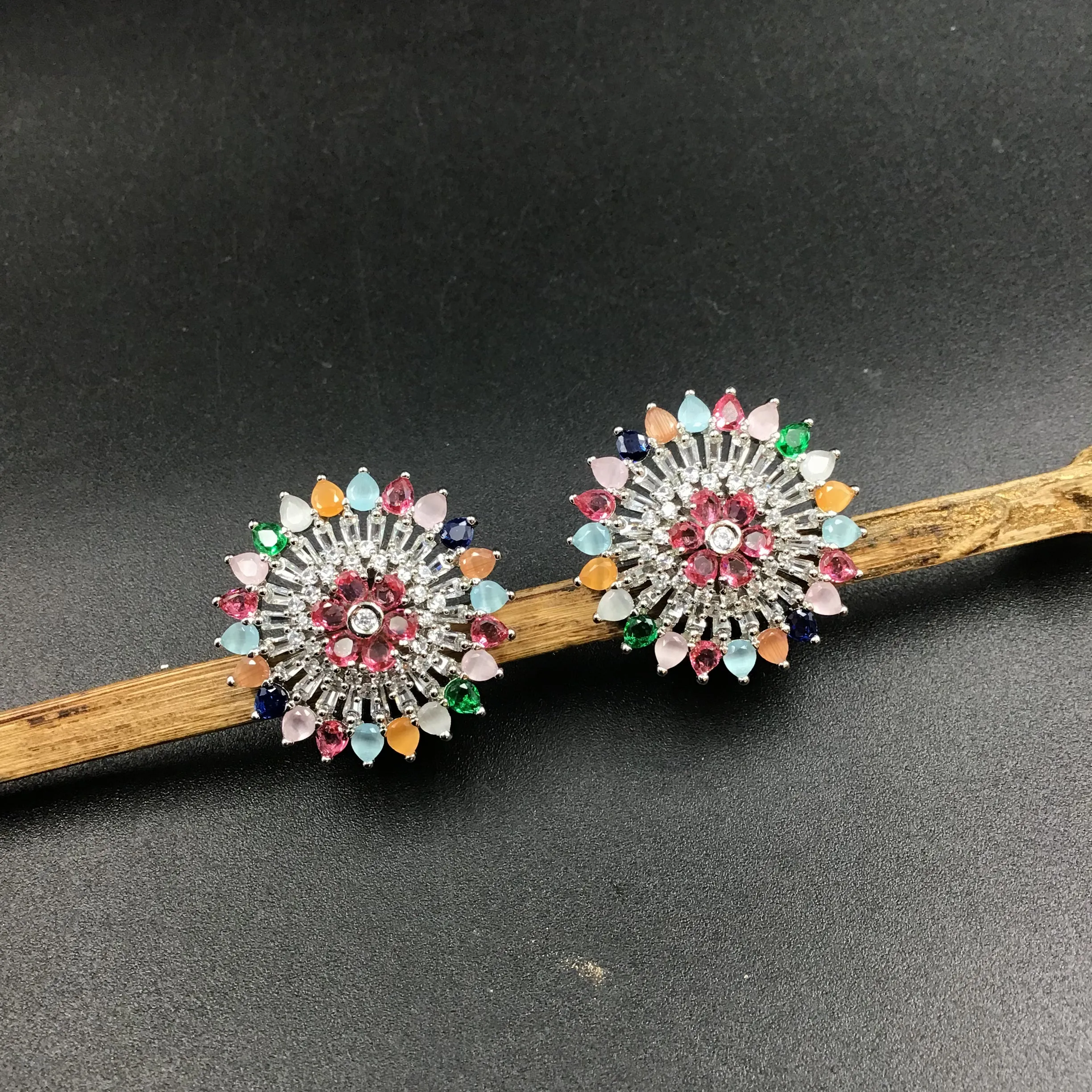 Silver Polish Zircon/AD Tops Studs 6707-69