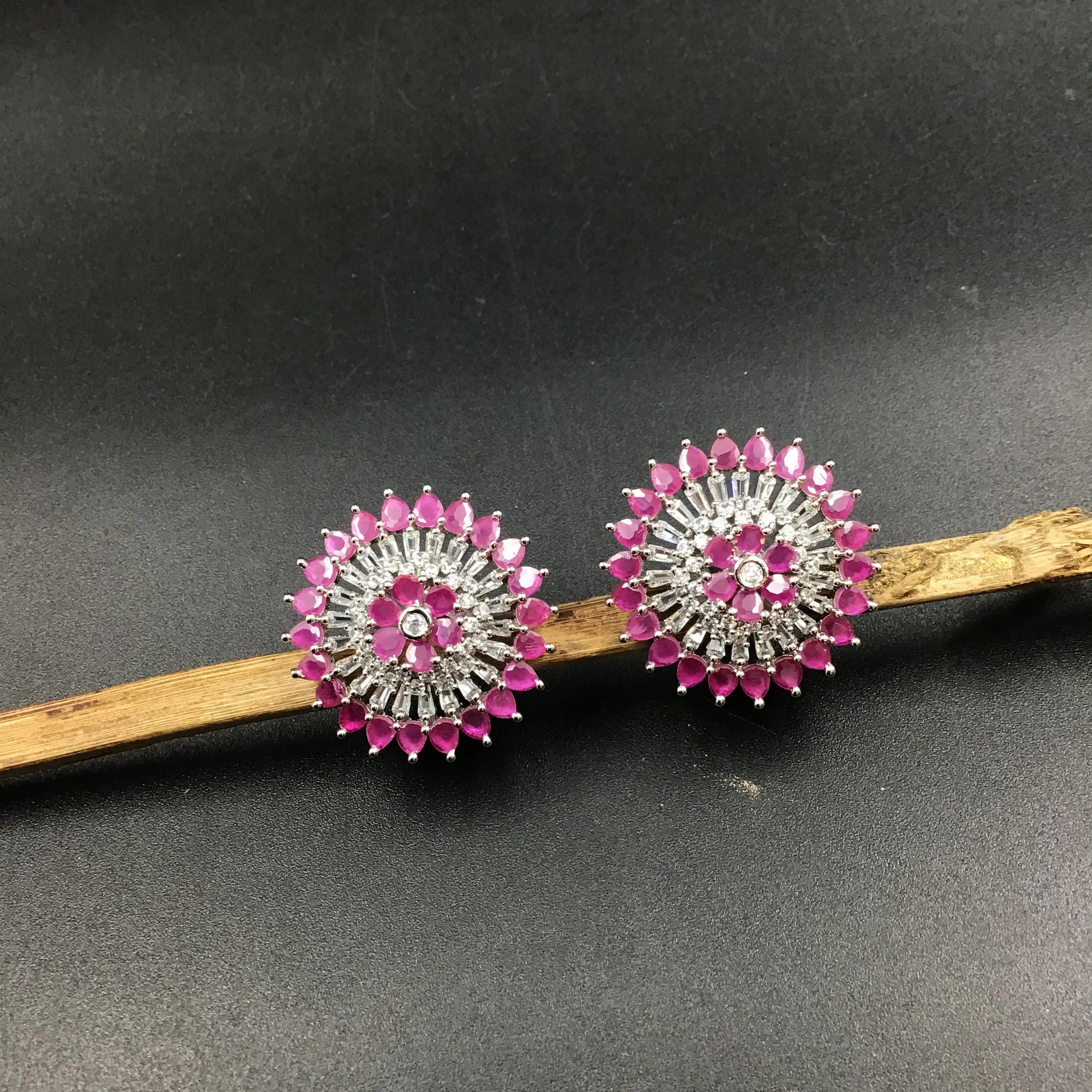 Silver Polish Zircon/AD Tops Studs 6707-69