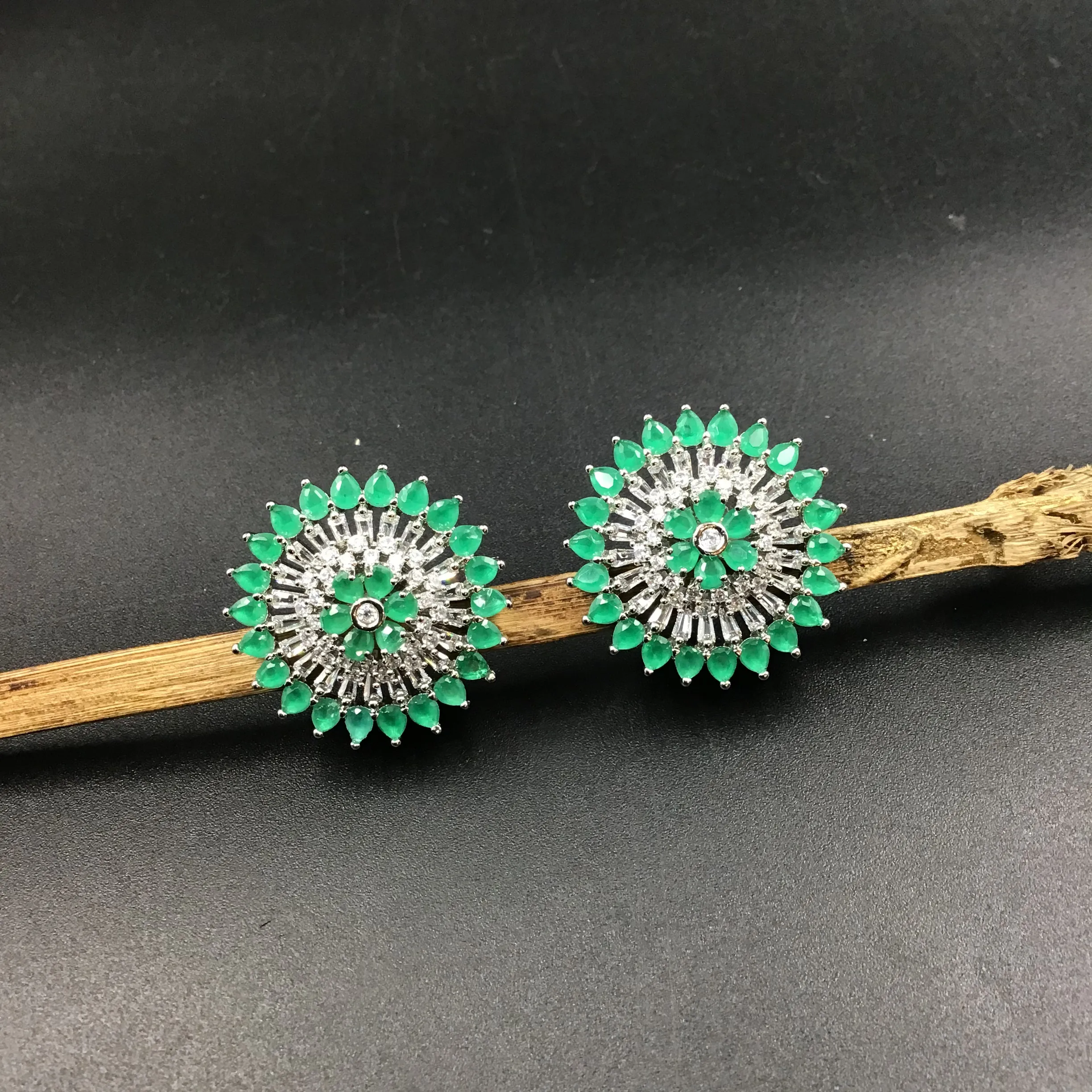 Silver Polish Zircon/AD Tops Studs 6707-69