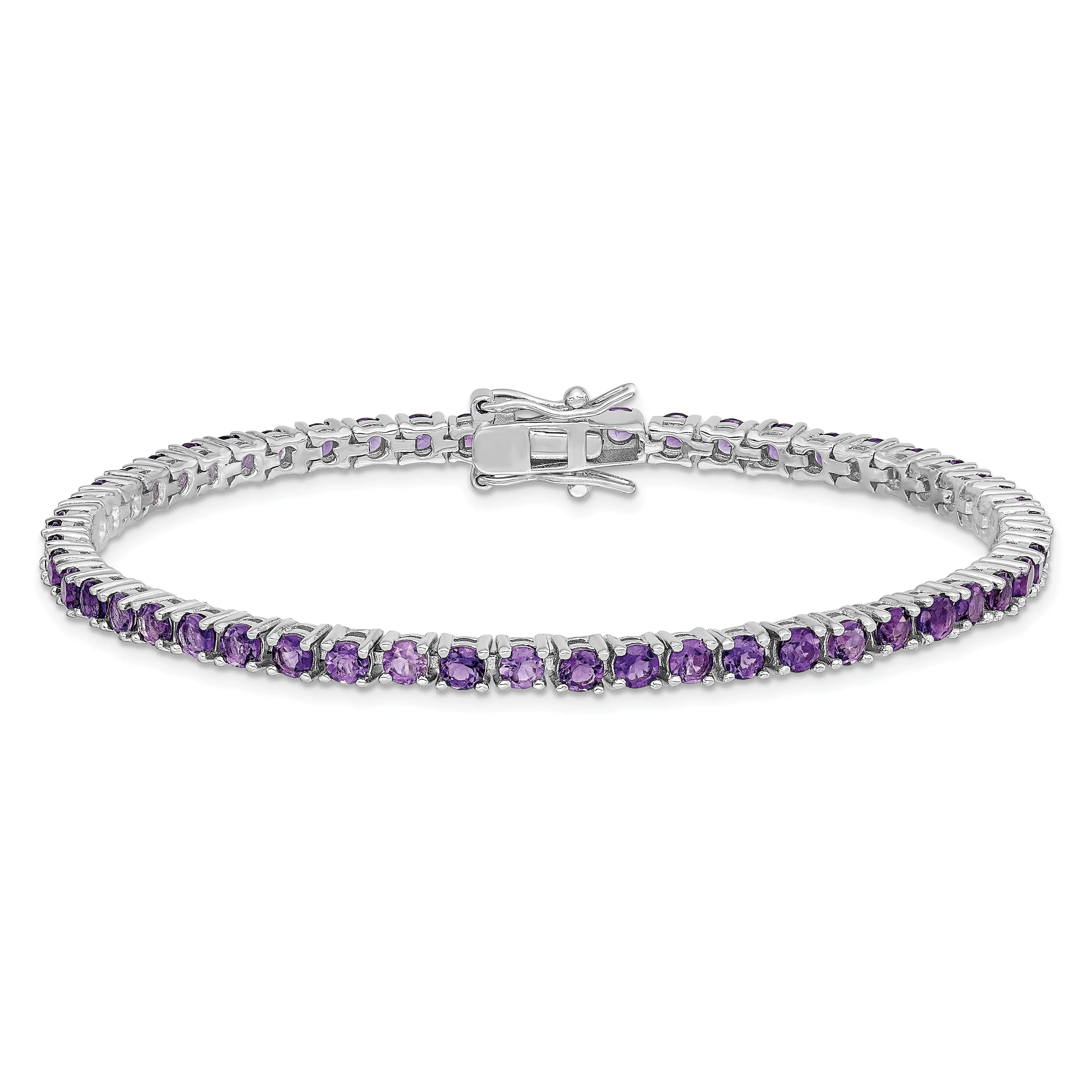 Silver Polished Amethyst Gemstone Bracelet