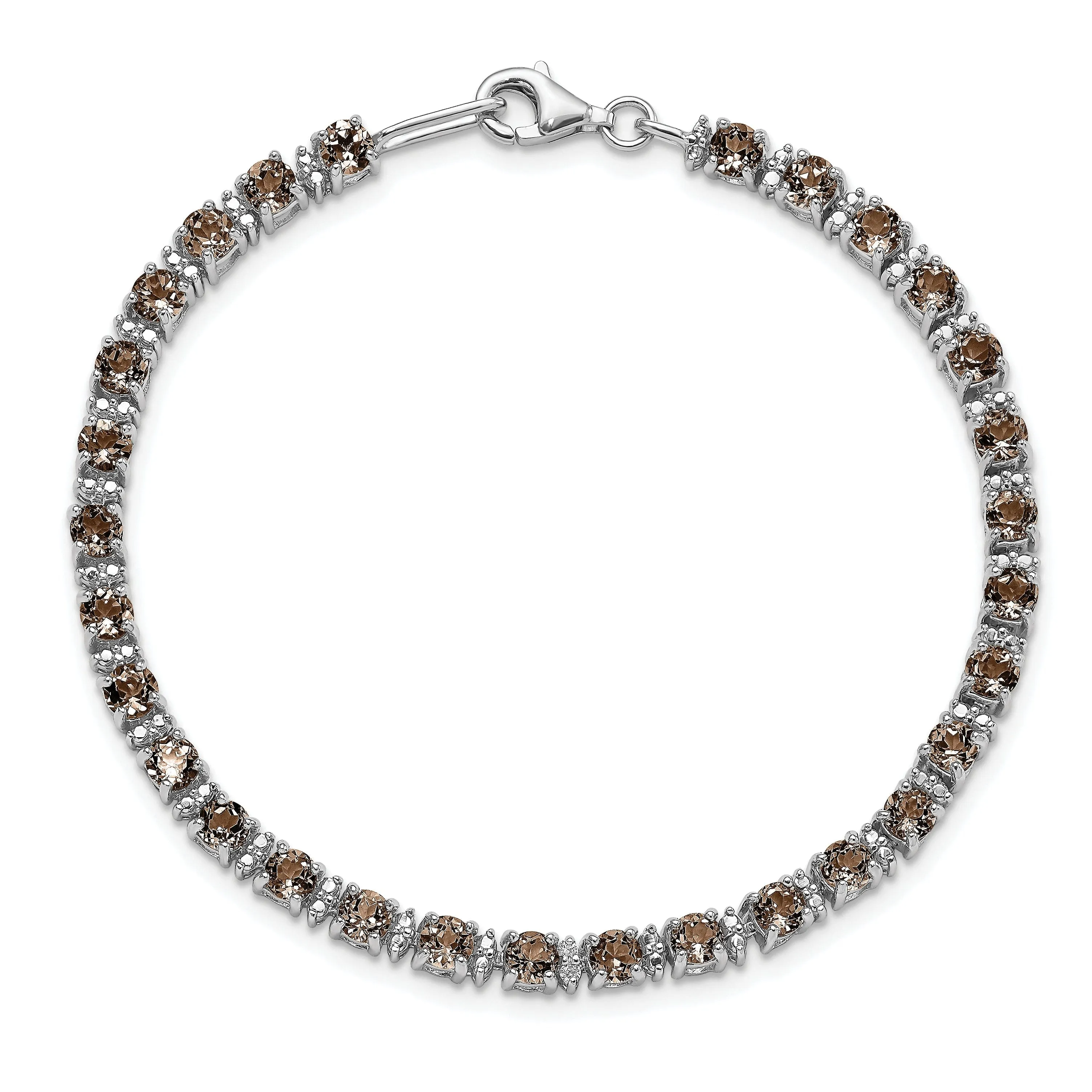 Silver Smoky Quartz Gemstone Diamond Bracelet