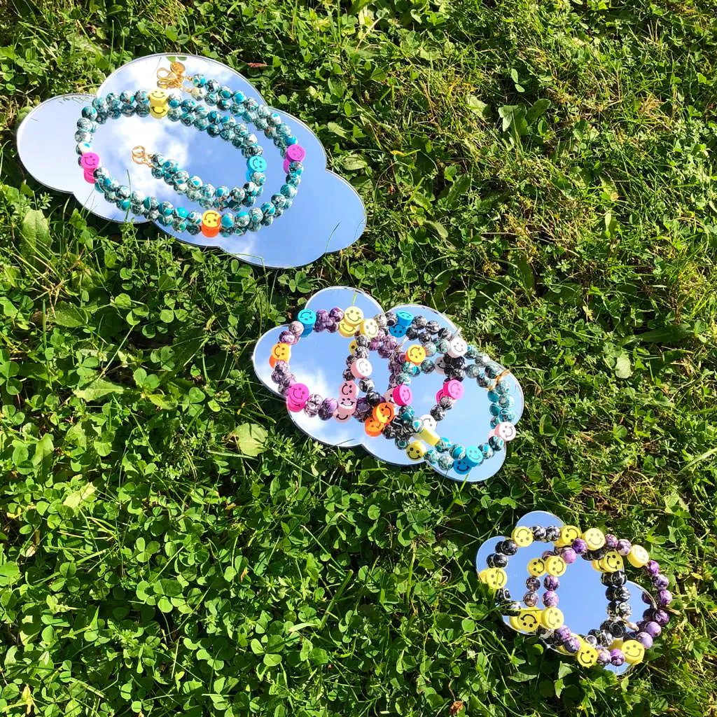 Smiley Charm Tie Dye Gemstone Bead Bracelet