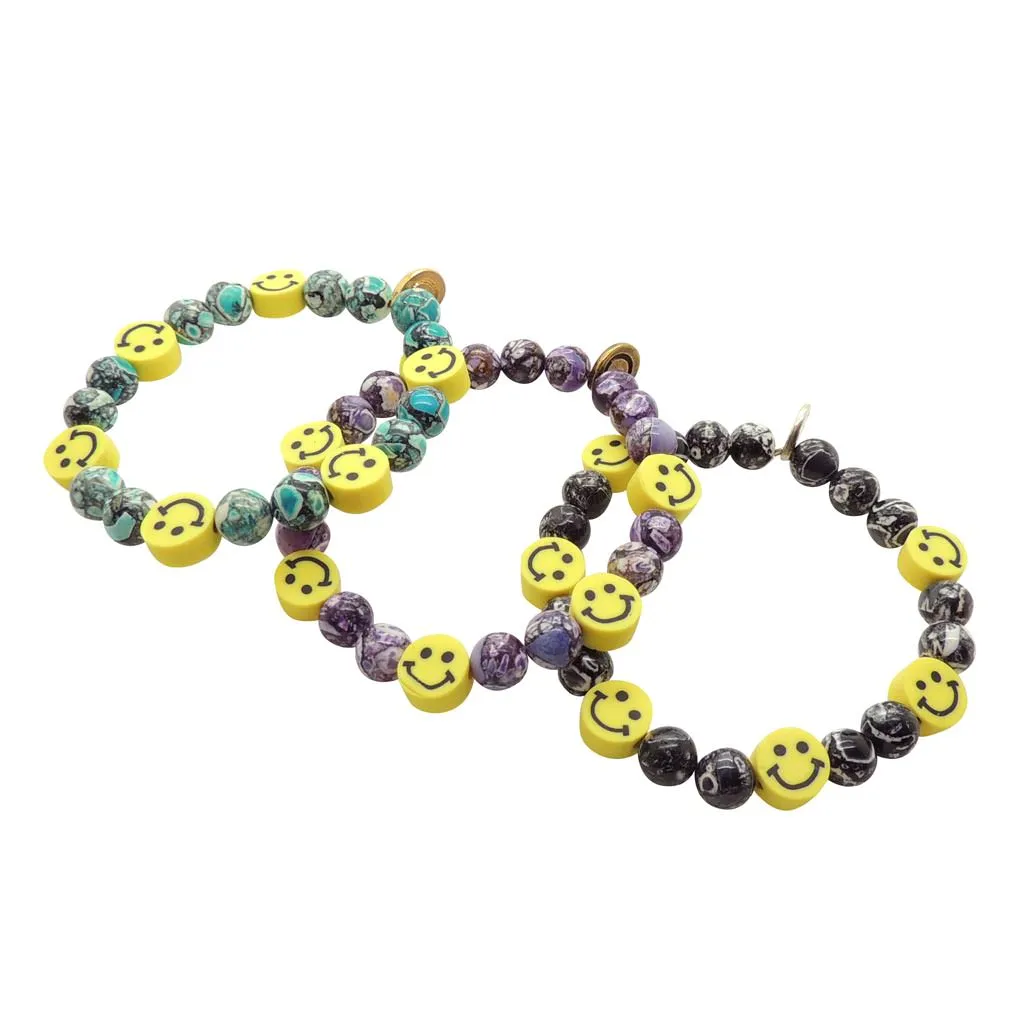 Smiley Charm Tie Dye Gemstone Bead Bracelet