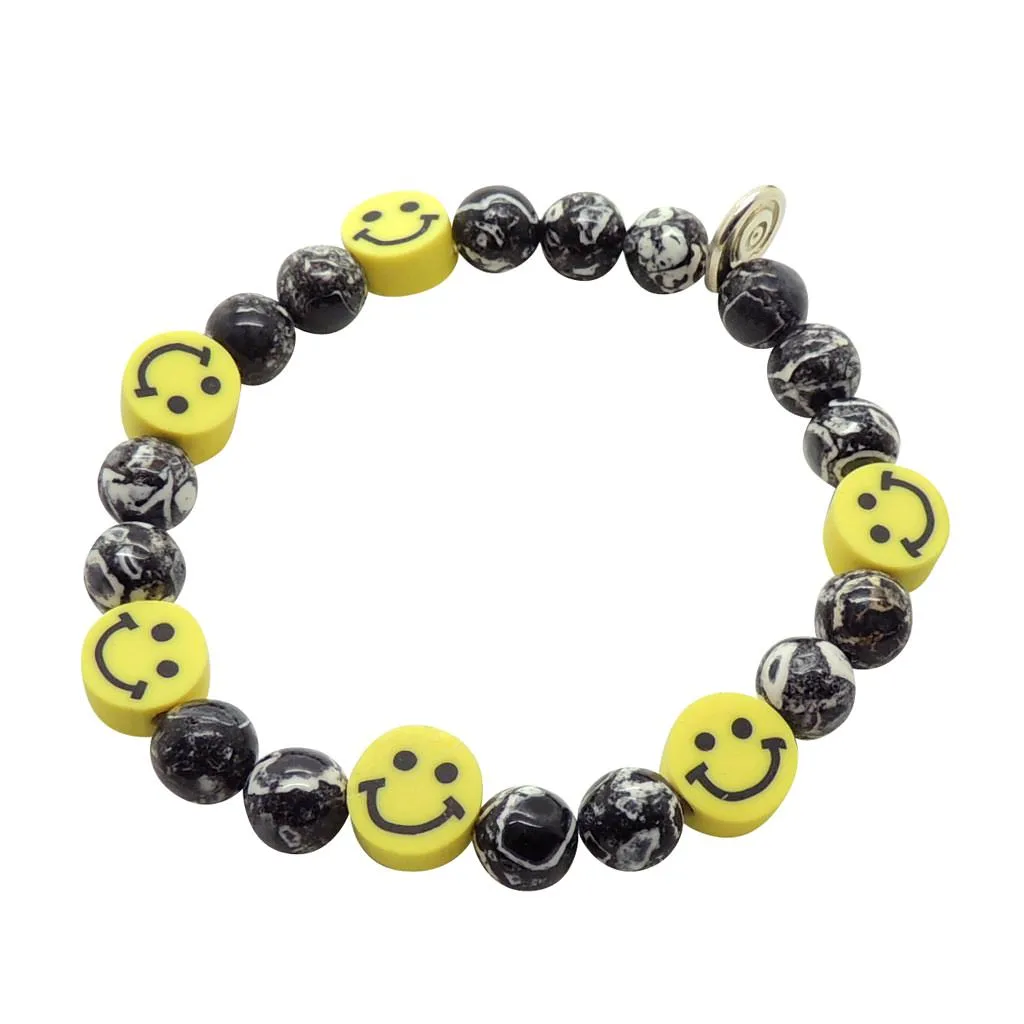Smiley Charm Tie Dye Gemstone Bead Bracelet