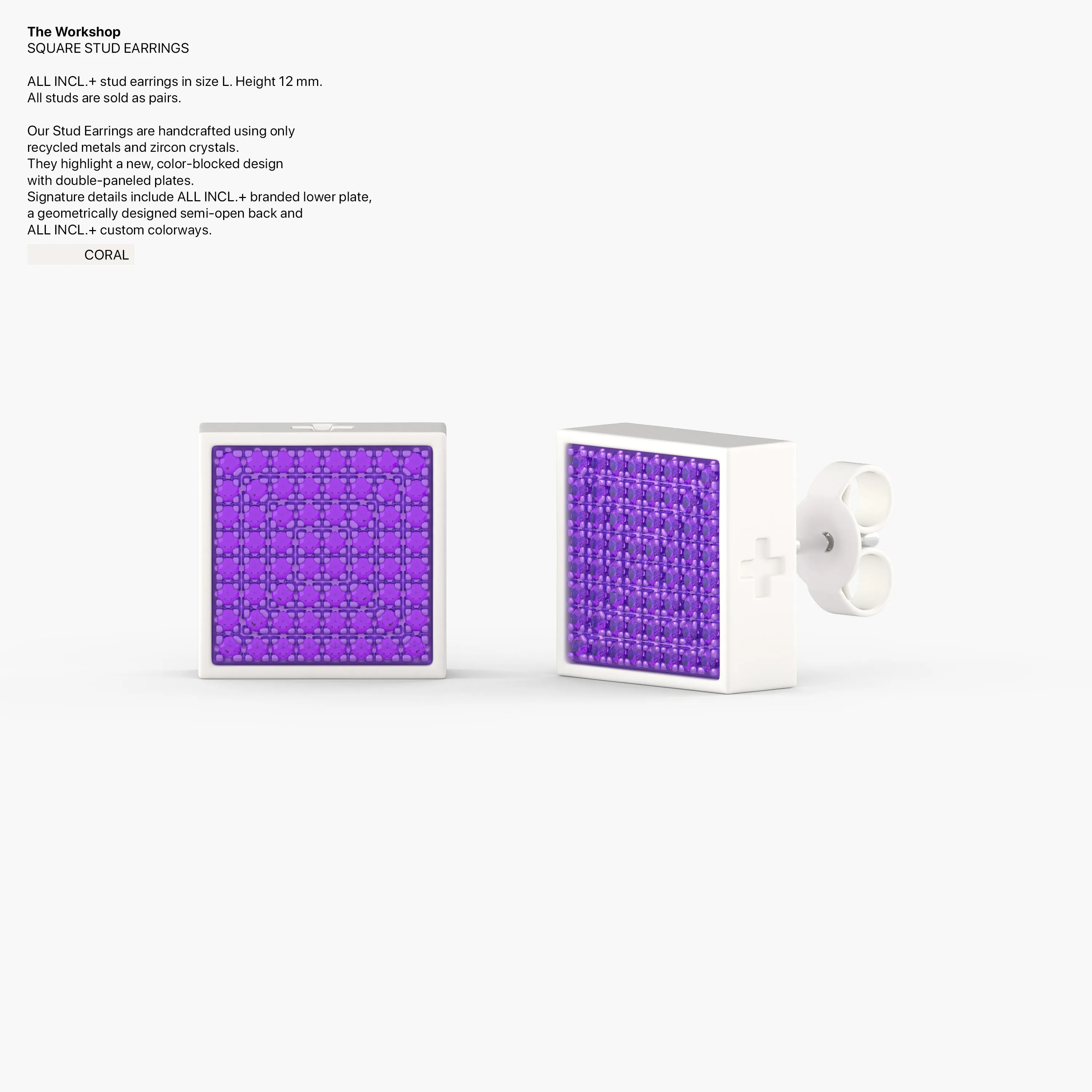 Square Studs Earrings in Coral