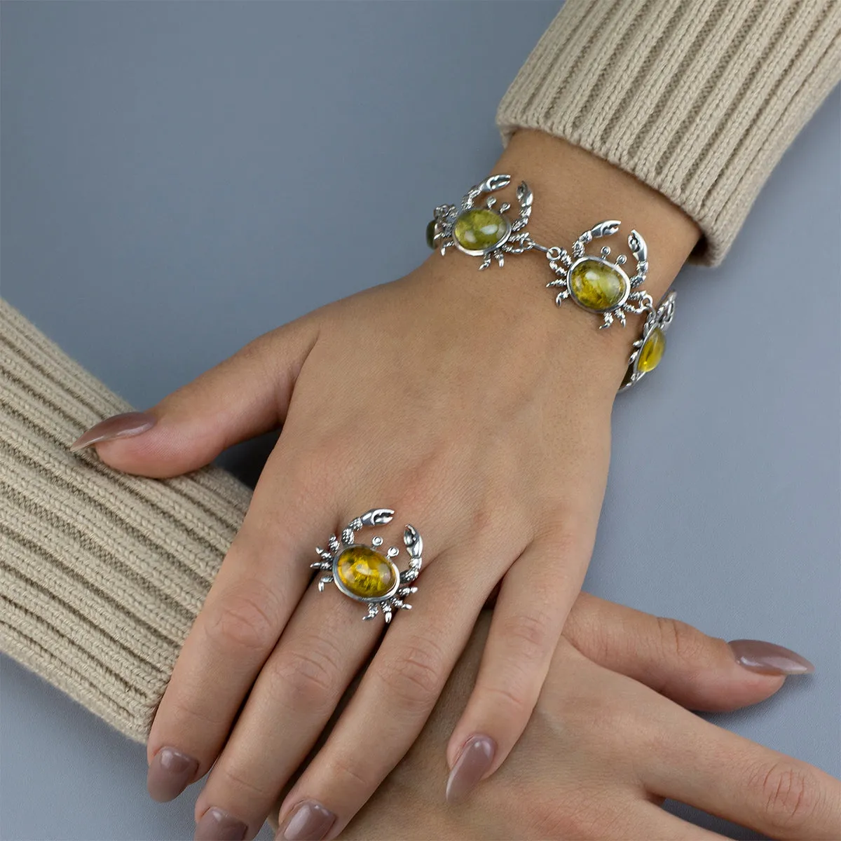 Sterling Silver and Amber Crab Bracelet