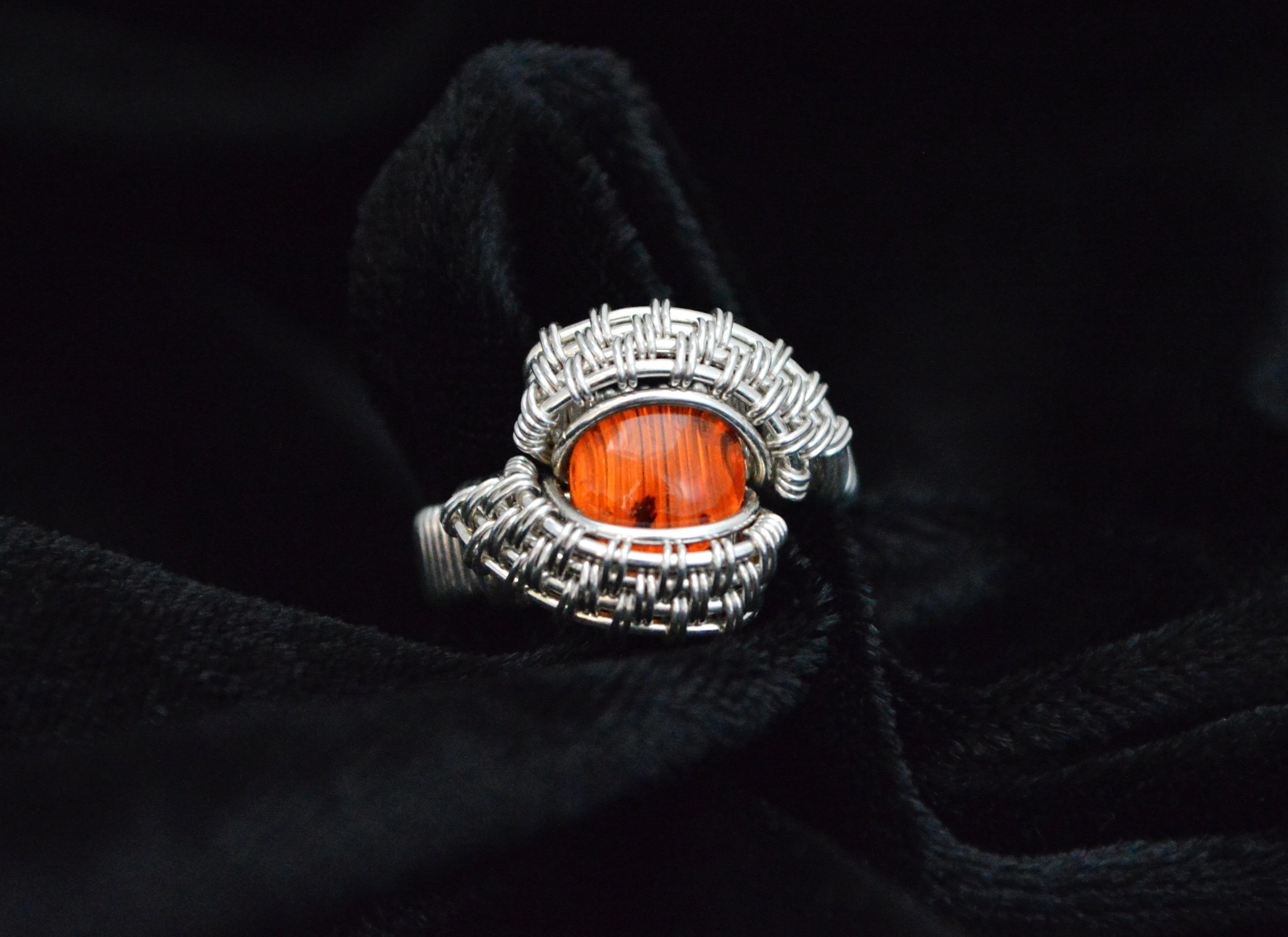 Sterling Silver Wire Wrapped Amber Ring