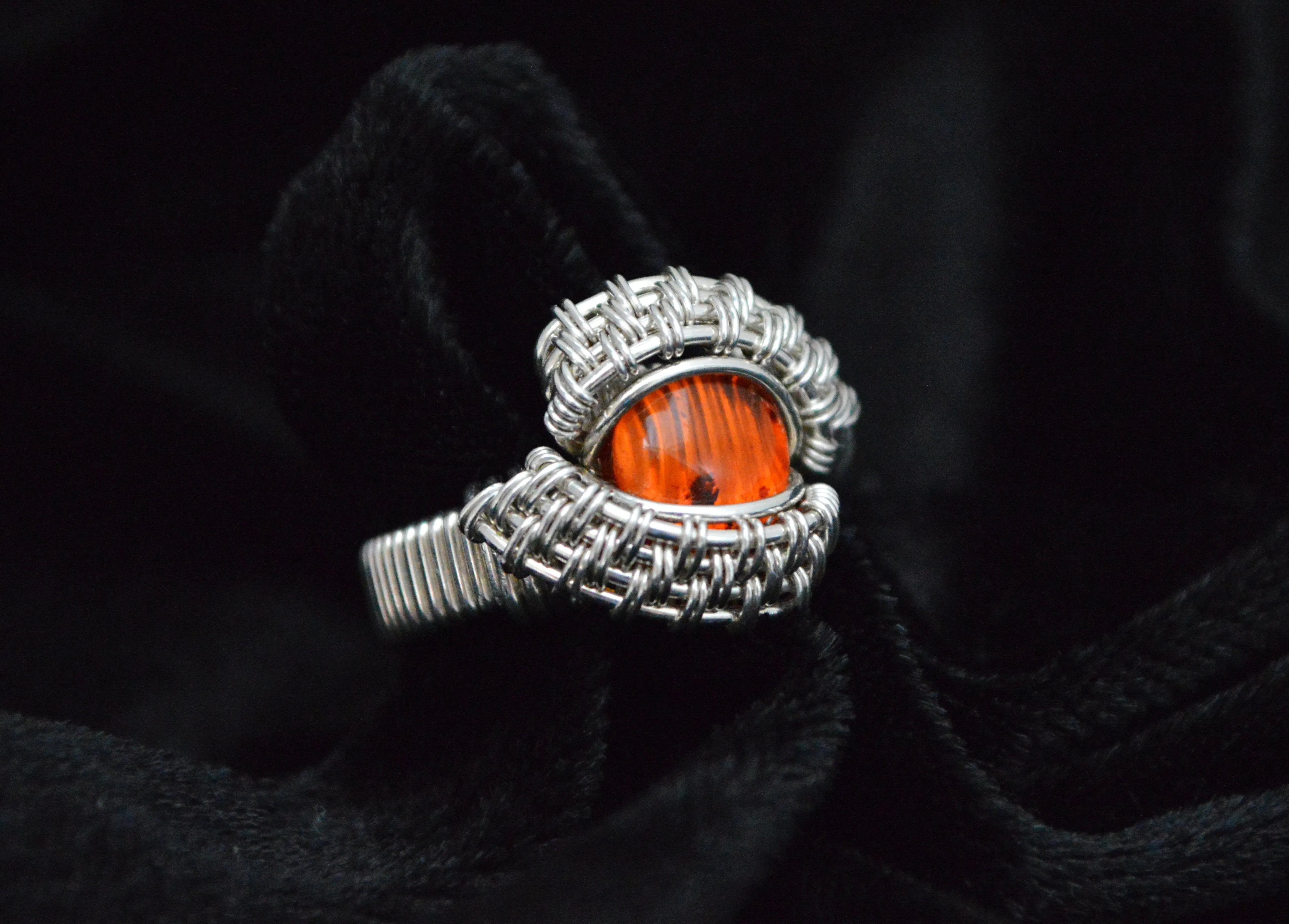 Sterling Silver Wire Wrapped Amber Ring