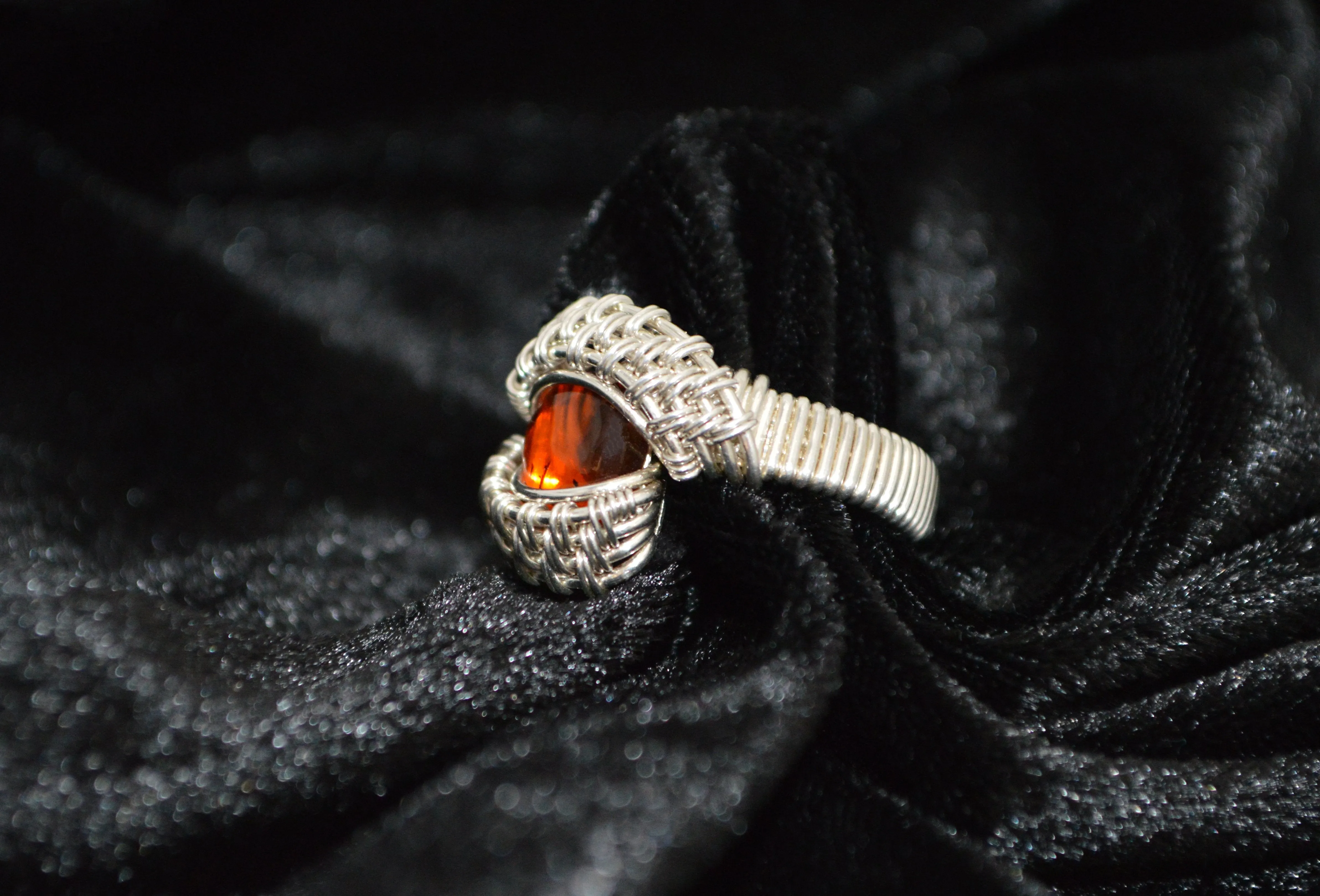 Sterling Silver Wire Wrapped Amber Ring