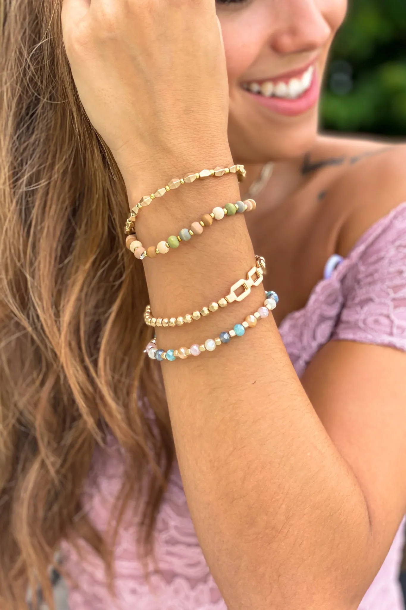 Tan Beaded Bracelet Set