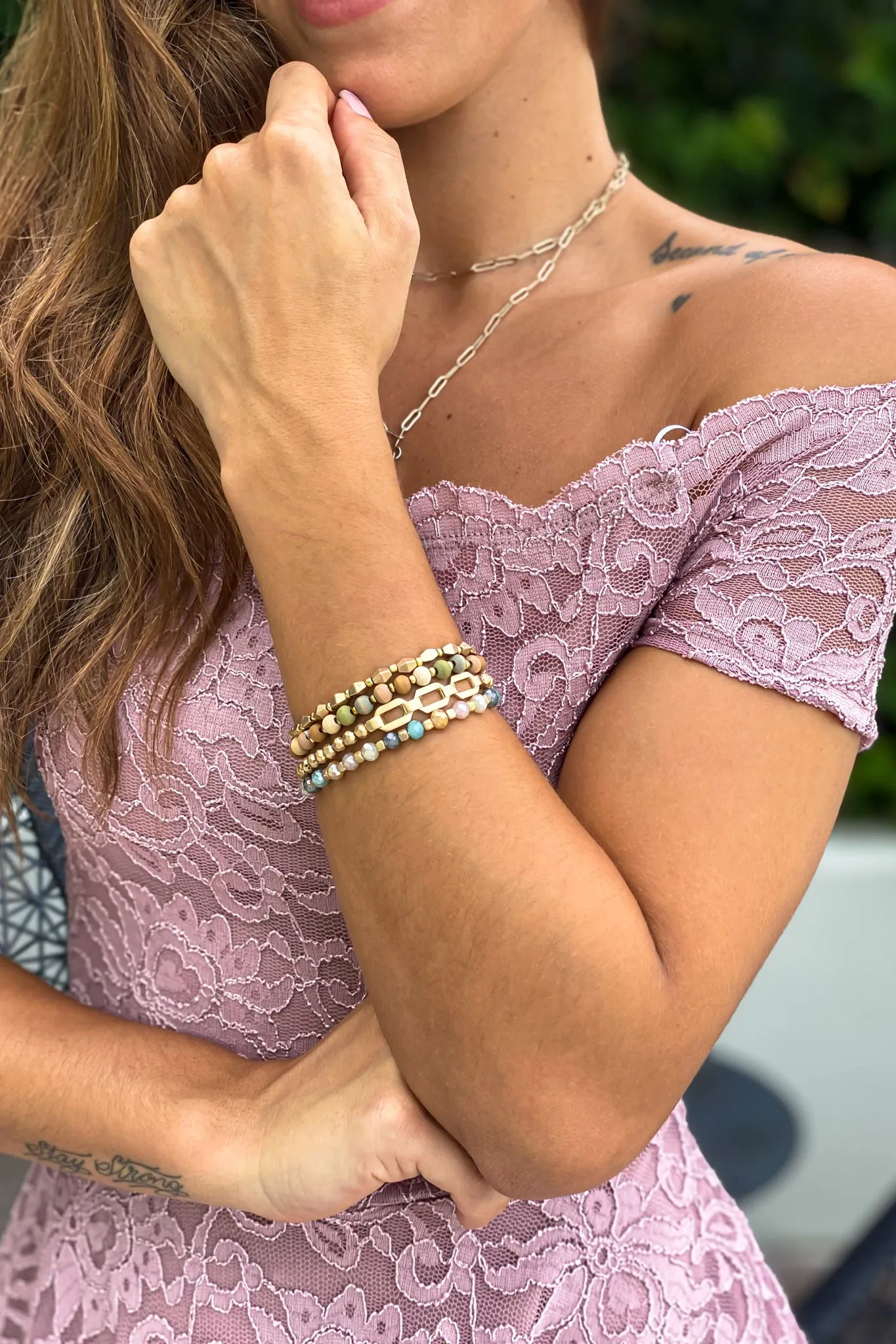 Tan Beaded Bracelet Set