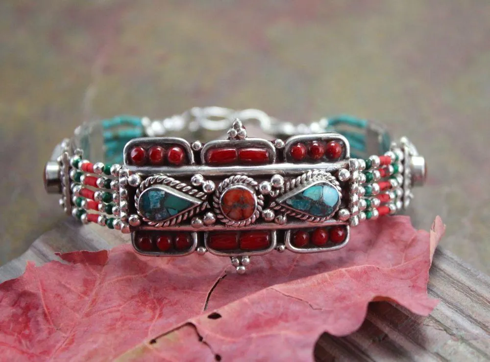 Traditional Tibetan Bracelet Coral and Turquoise