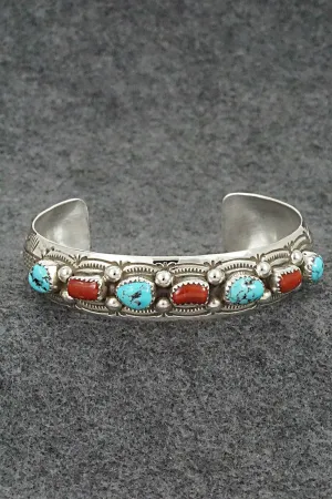 Turquoise, Coral & Sterling Silver Bracelet - Grace Silver