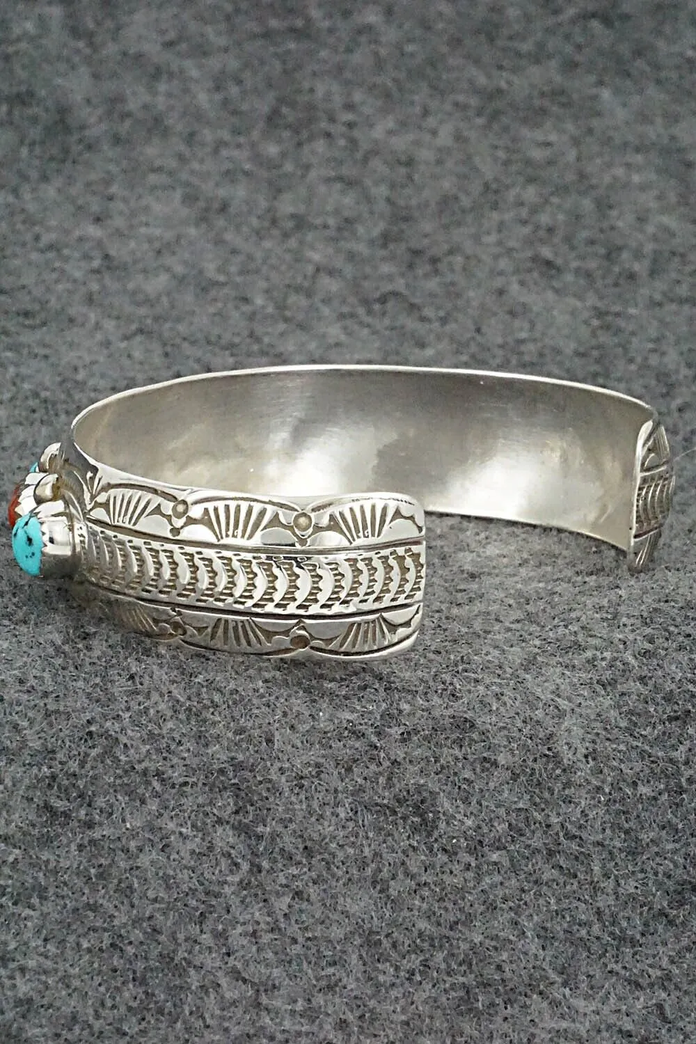 Turquoise, Coral & Sterling Silver Bracelet - Grace Silver