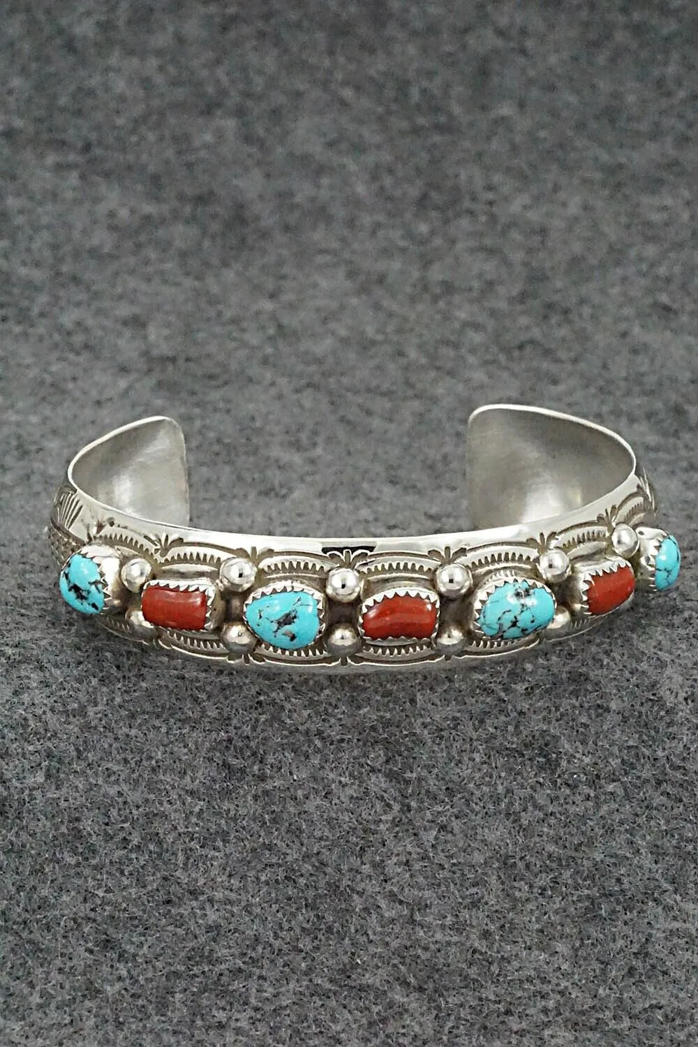 Turquoise, Coral & Sterling Silver Bracelet - Grace Silver