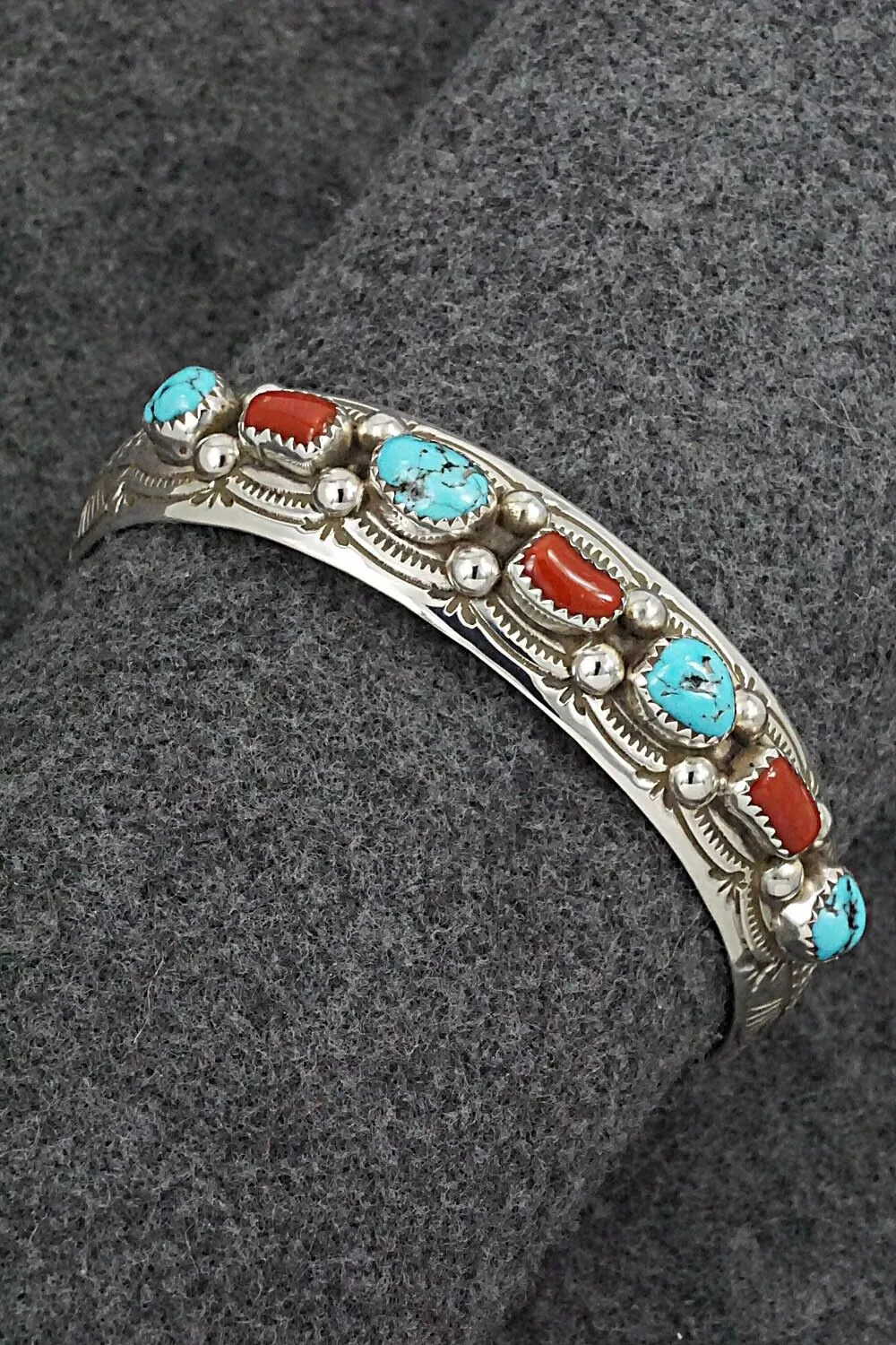 Turquoise, Coral & Sterling Silver Bracelet - Grace Silver