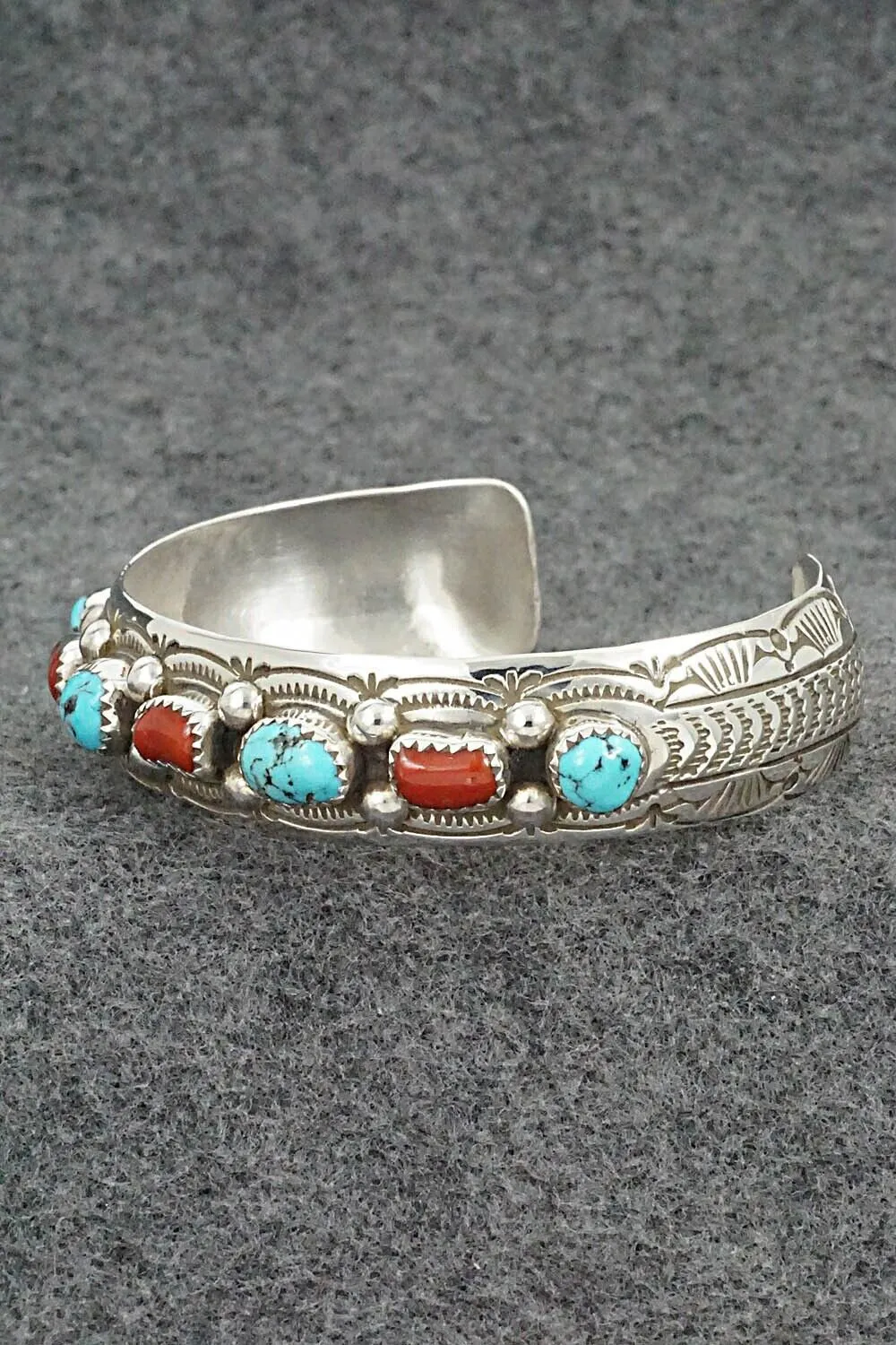 Turquoise, Coral & Sterling Silver Bracelet - Grace Silver