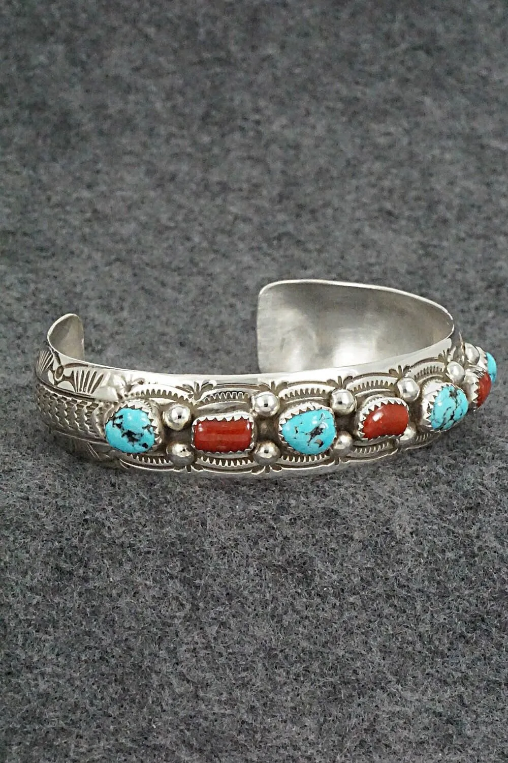 Turquoise, Coral & Sterling Silver Bracelet - Grace Silver