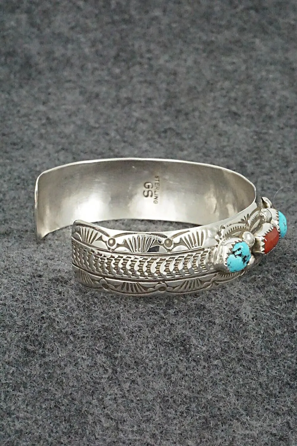 Turquoise, Coral & Sterling Silver Bracelet - Grace Silver