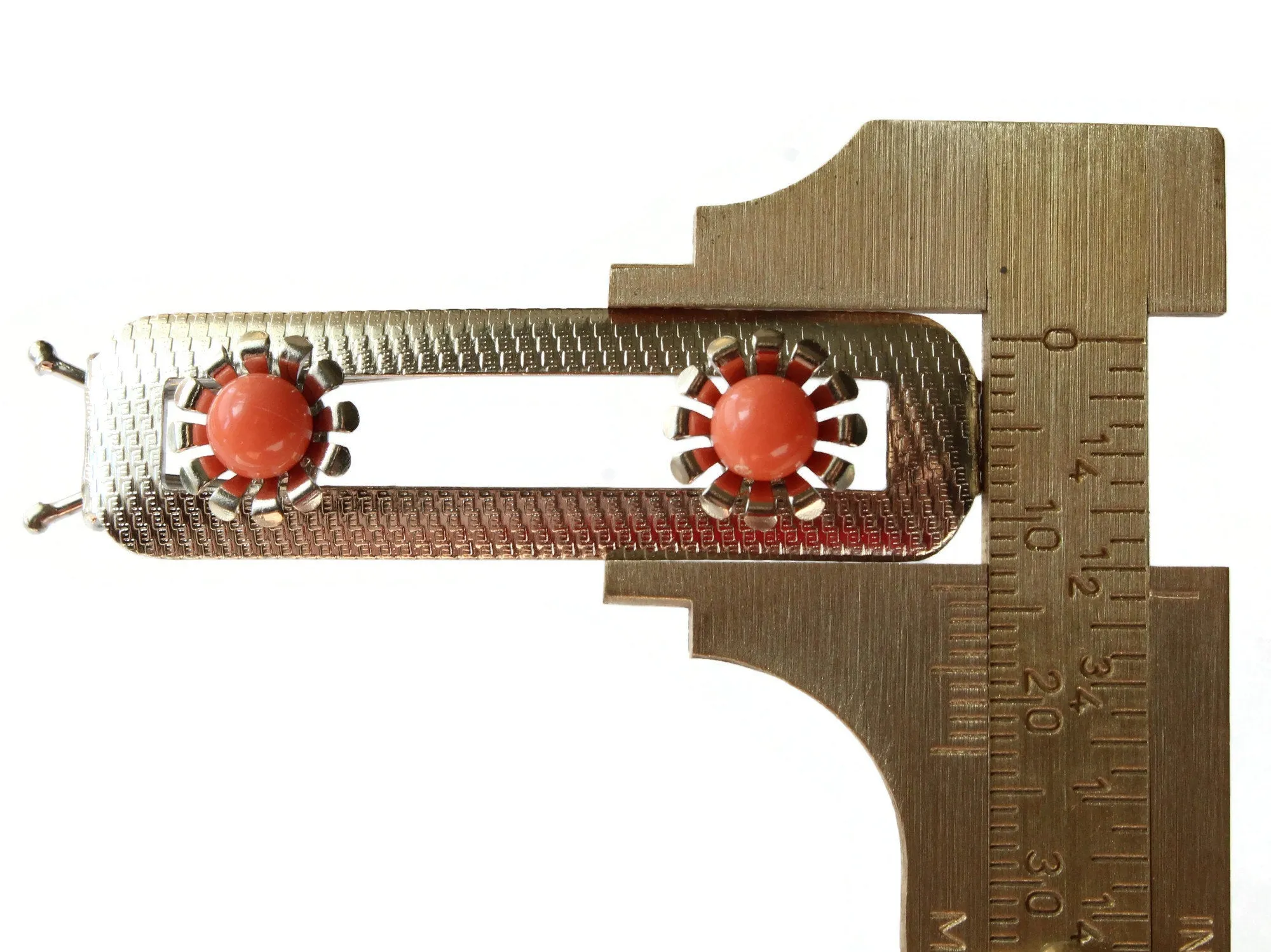 Vintage Silver Barrette with Orange Flowers Rectangle Barrette