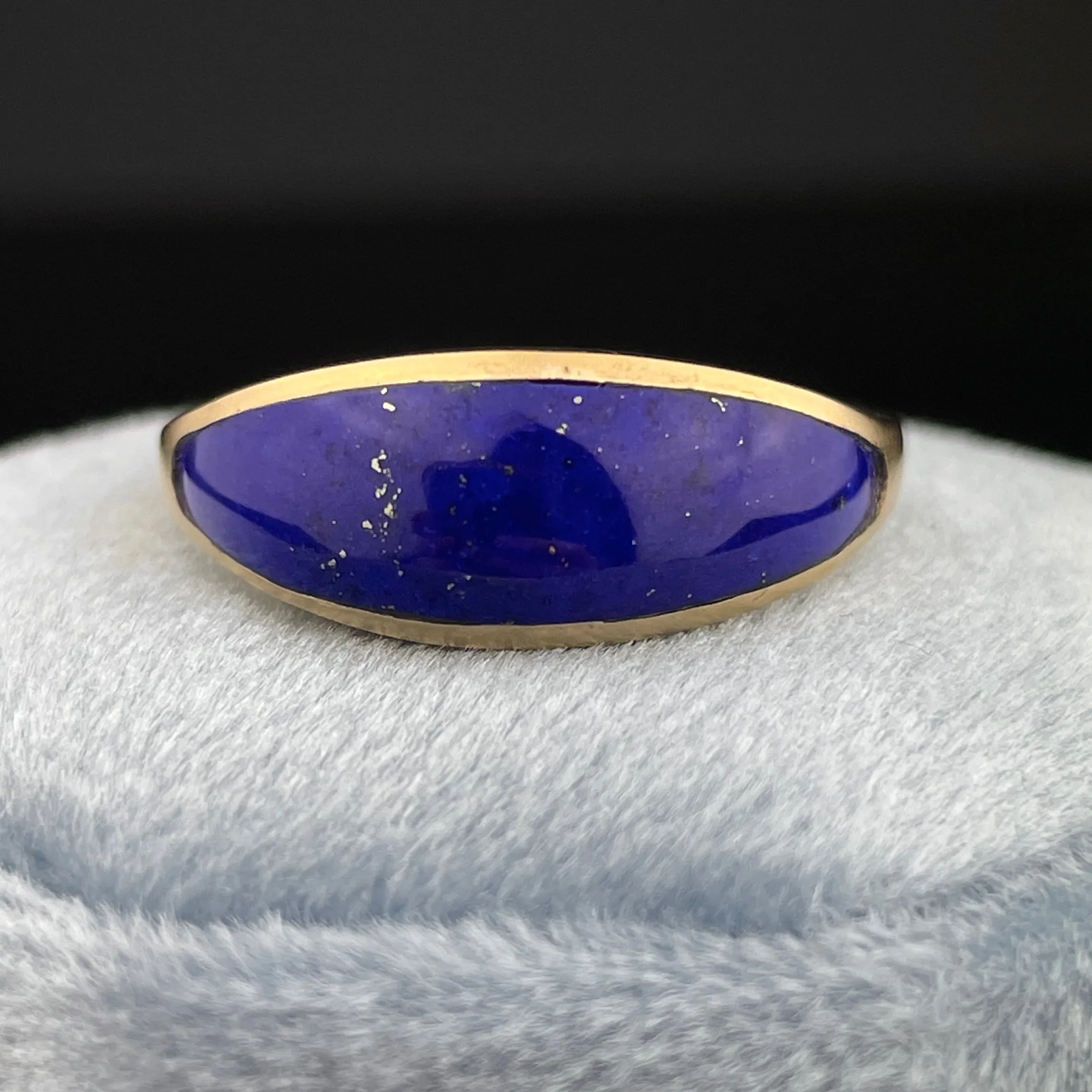 Vintage Solid 14K Gold Natural Lapis Lazuli Wide Band Ring, Sz 9