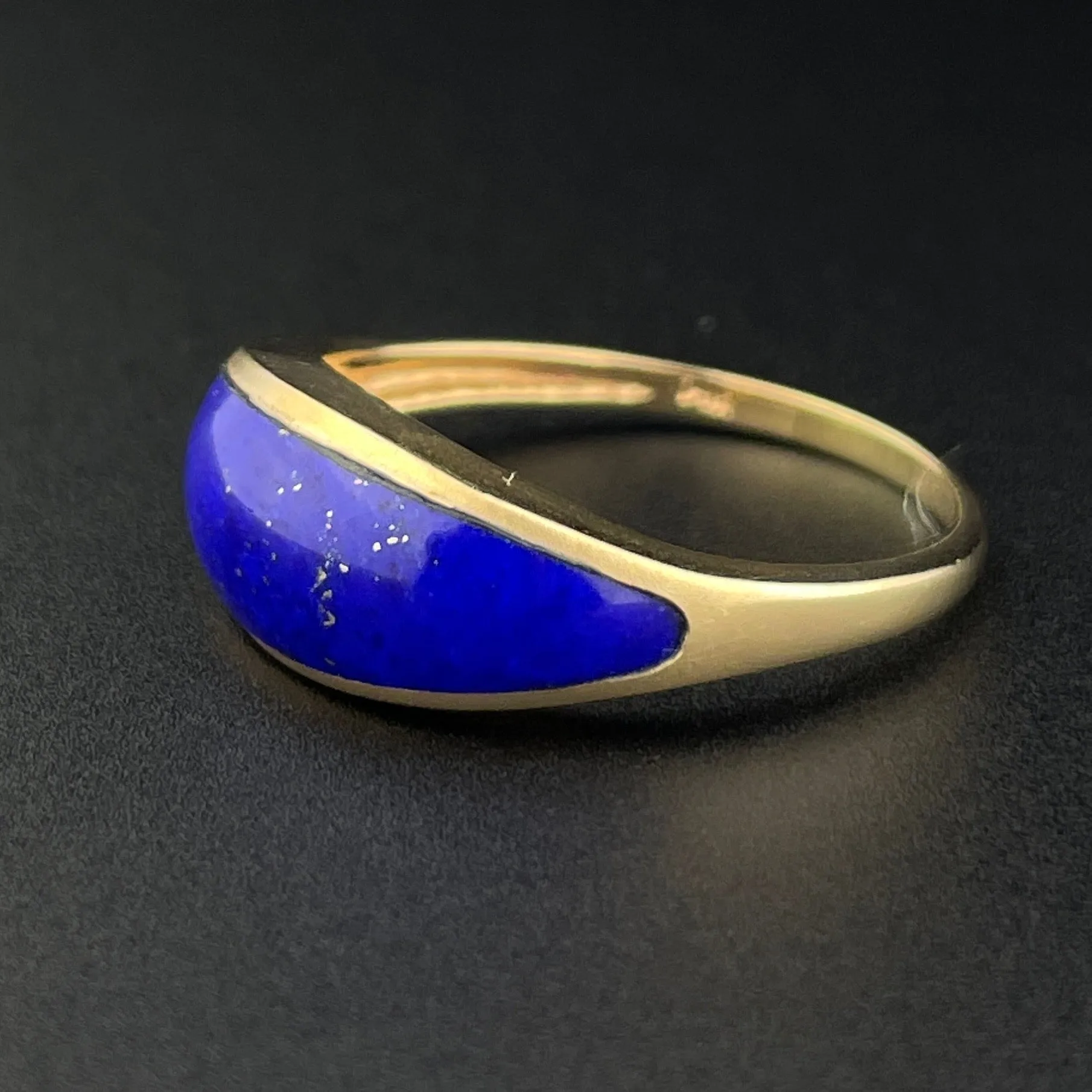 Vintage Solid 14K Gold Natural Lapis Lazuli Wide Band Ring, Sz 9