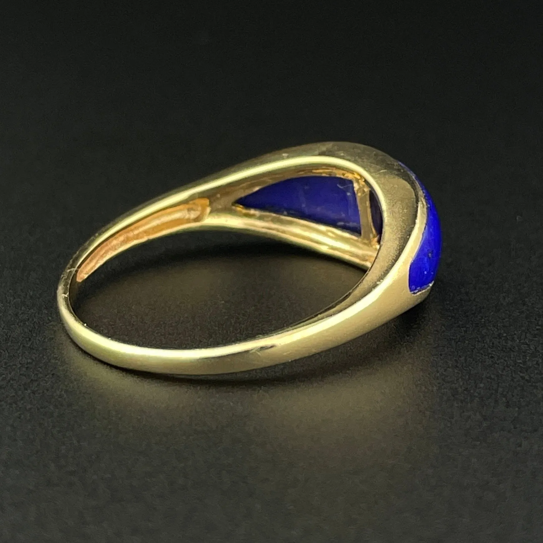 Vintage Solid 14K Gold Natural Lapis Lazuli Wide Band Ring, Sz 9