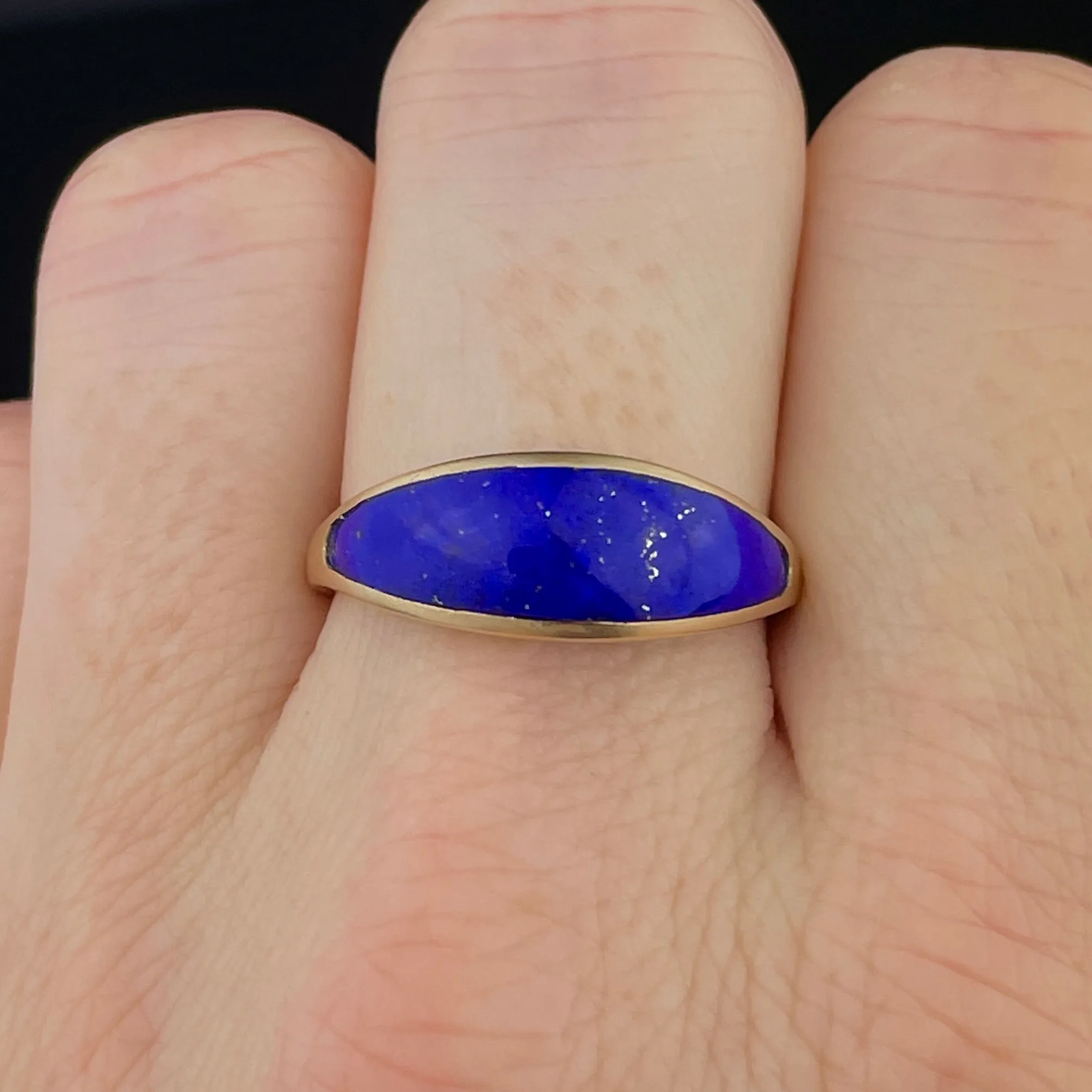 Vintage Solid 14K Gold Natural Lapis Lazuli Wide Band Ring, Sz 9