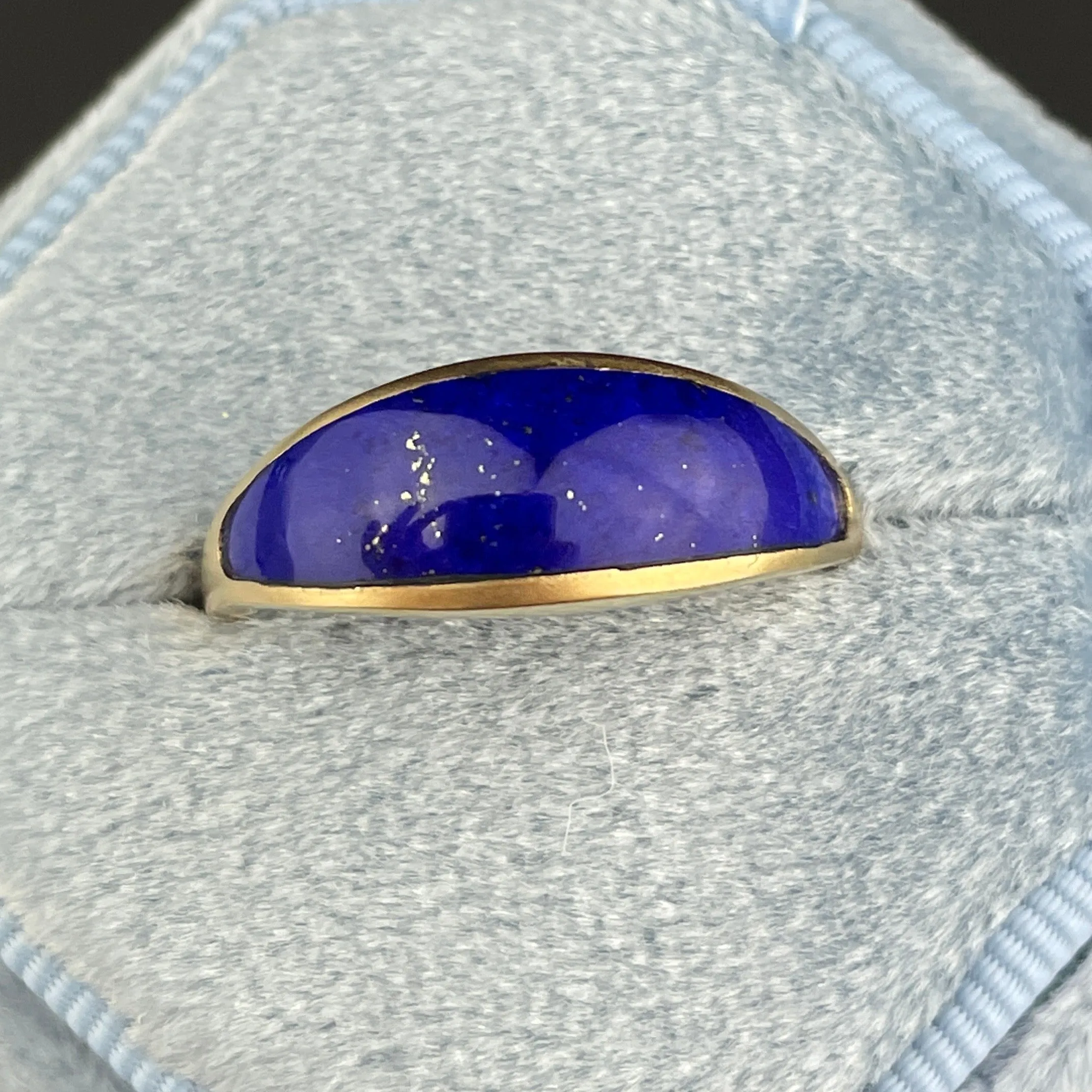 Vintage Solid 14K Gold Natural Lapis Lazuli Wide Band Ring, Sz 9