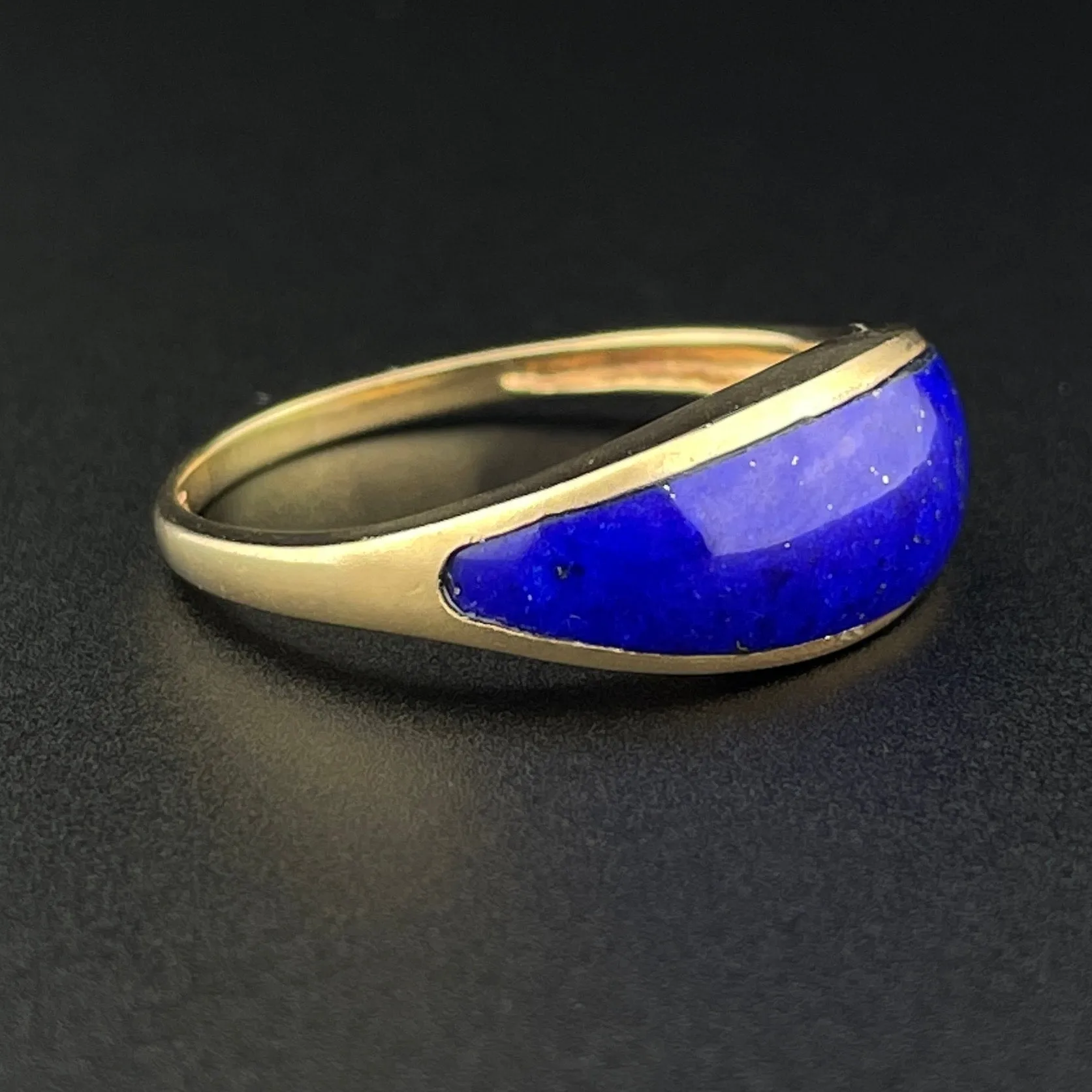 Vintage Solid 14K Gold Natural Lapis Lazuli Wide Band Ring, Sz 9