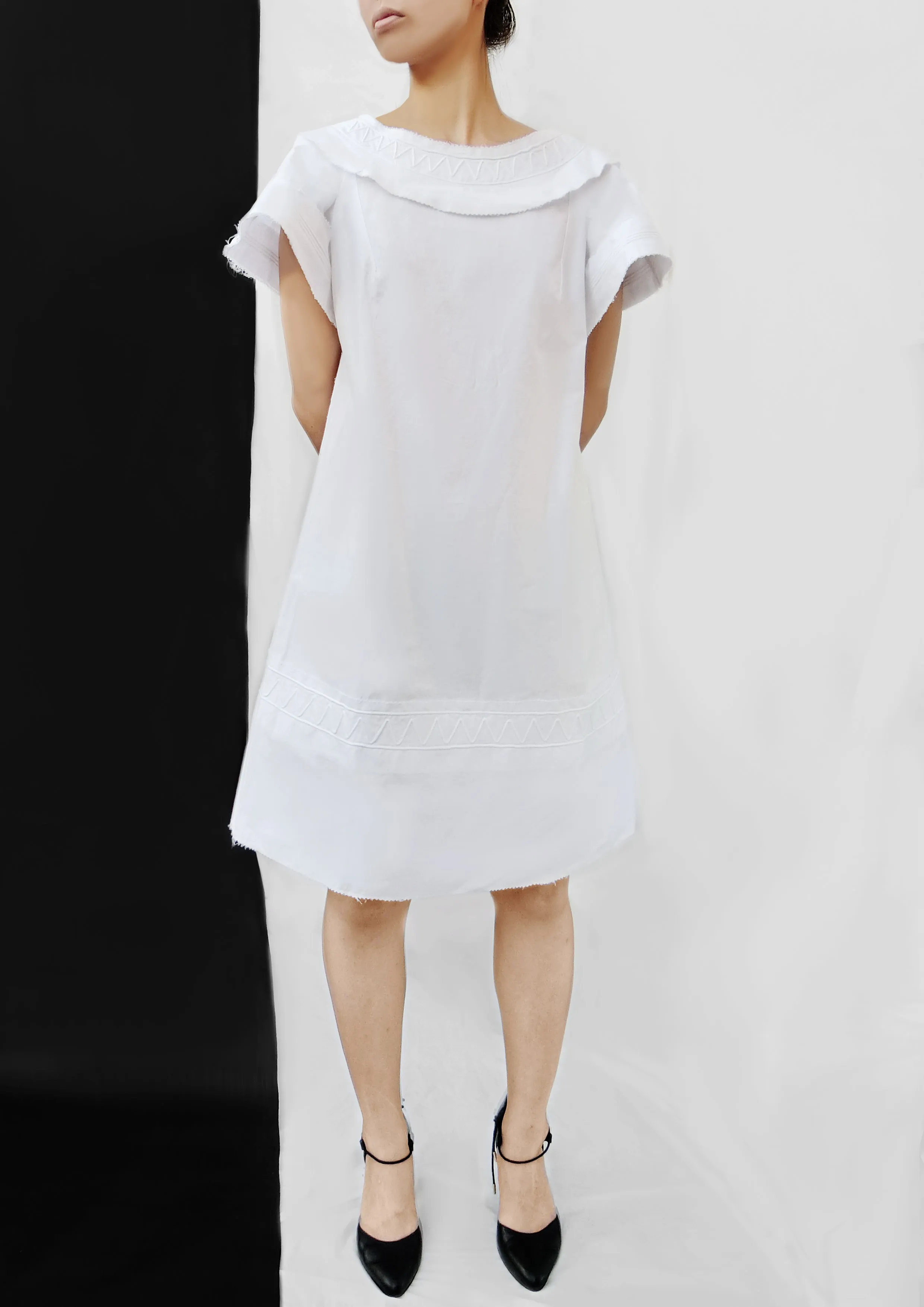 White Short Dress with Handmade Decoration  Elegant Craftsmanship