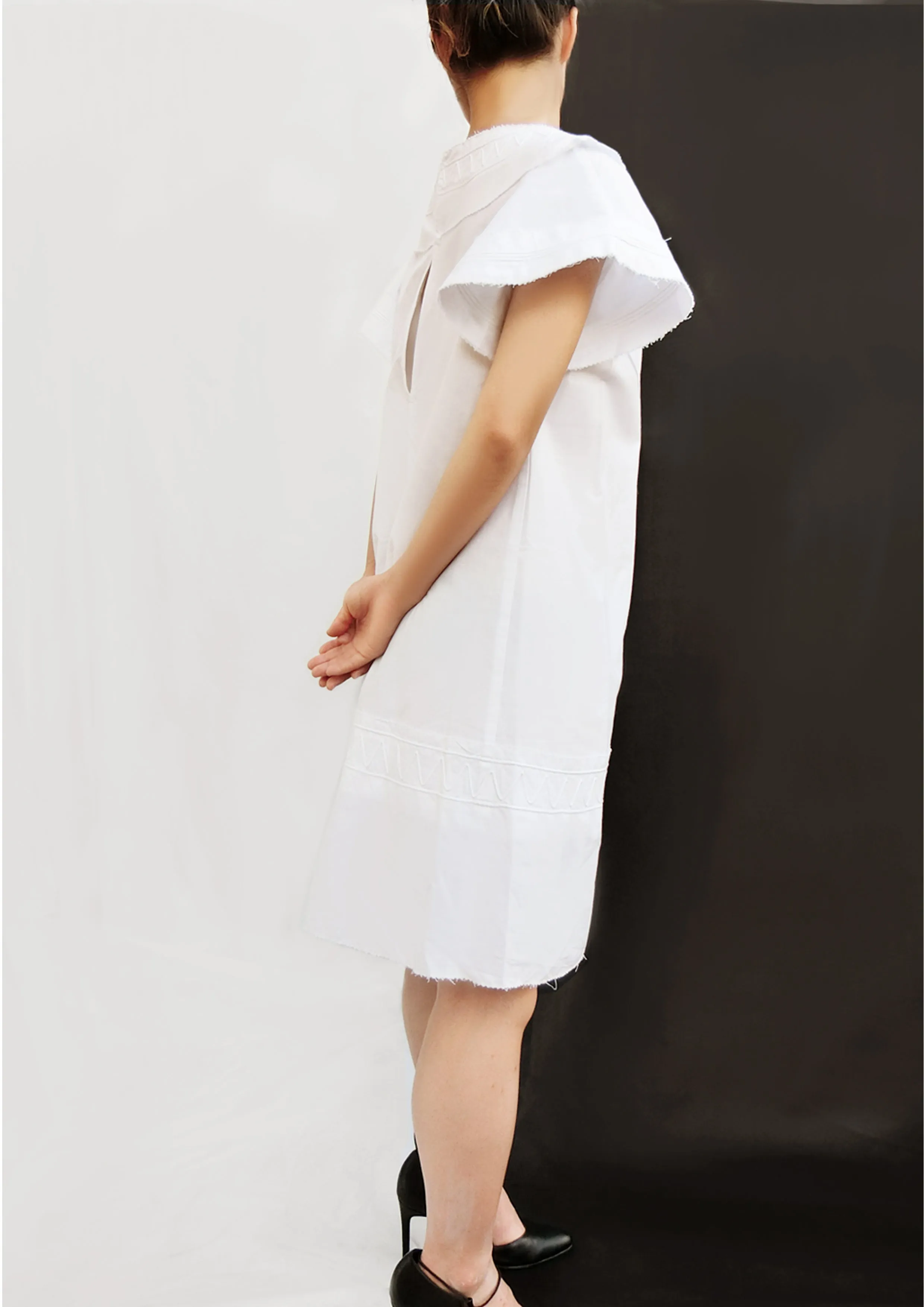 White Short Dress with Handmade Decoration  Elegant Craftsmanship