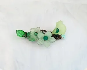 Wire Wrapped Lucite Flower Barrette in Green, Bridesmaid, Wedding, Floral, Garden, Boho, Bohemian, Choice of Colors and Metals