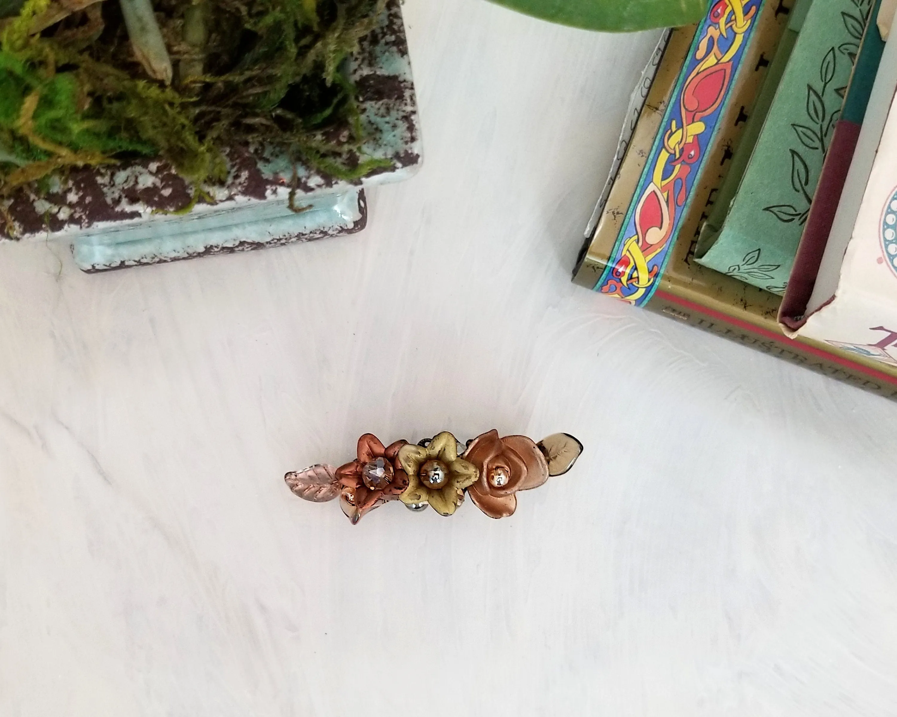 Wire Wrapped Lucite Flower Barrette in Mixed Metallic Colors, Bridesmaid, Wedding, Floral, Garden, Boho, Bohemian, Choice of Colors   Metals
