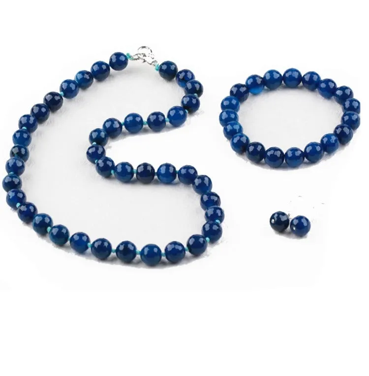 Women's 12mm Natural Gemstone Beaded Necklace, Bracelet and Earrings Set